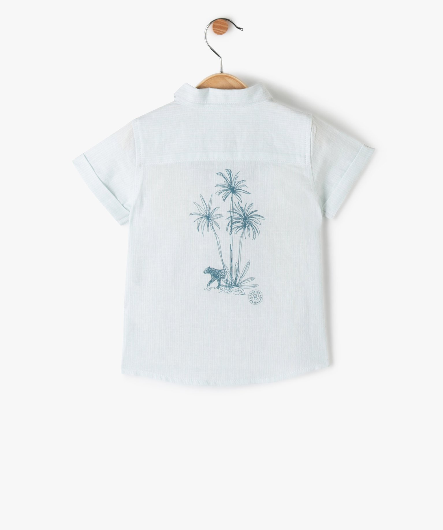 Chemise bébé Garçon à manches courtes en lin/coton bleu | GEMO