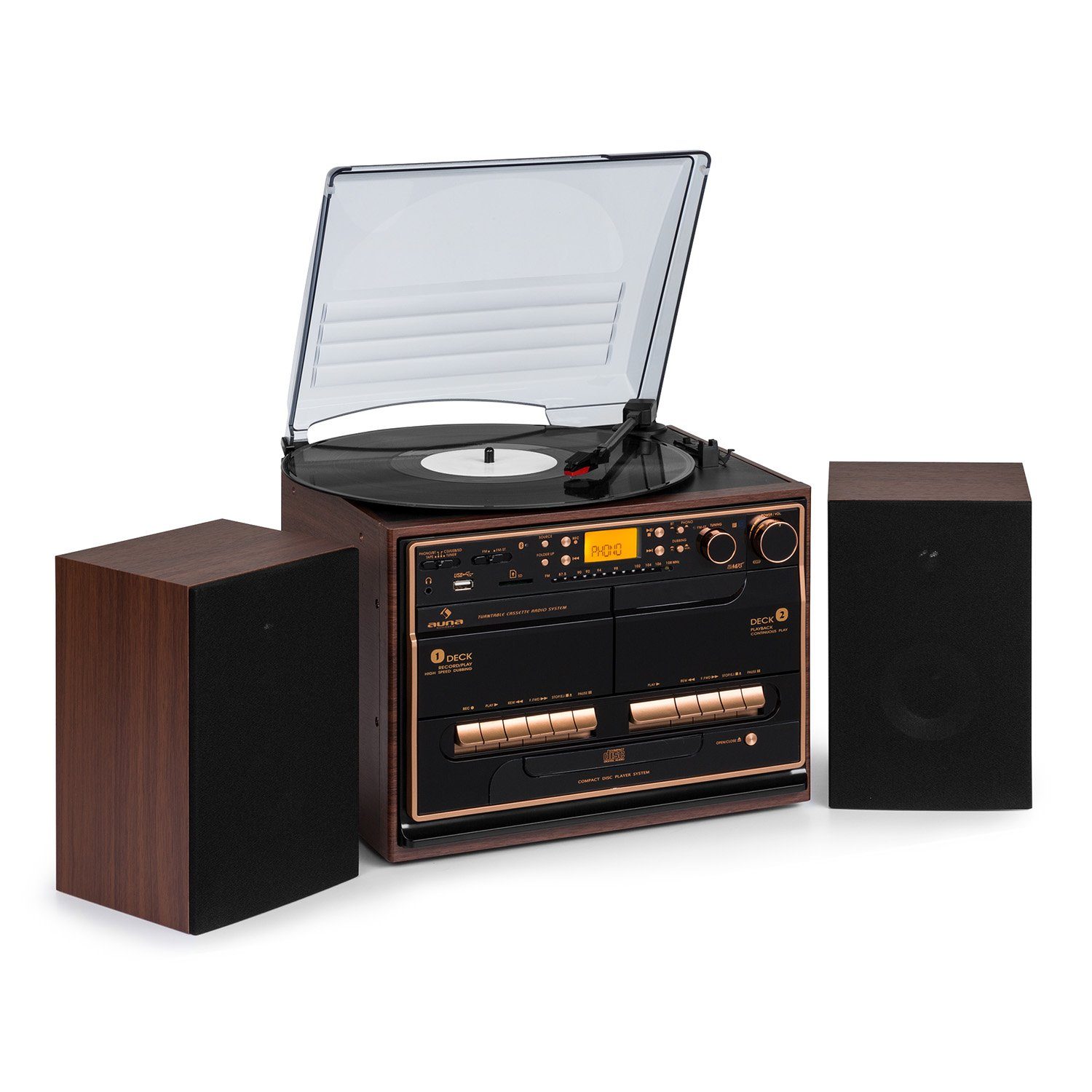 Auna 388-BT Wood Stereoanlage (UKW/MW-Radio, 10 W)