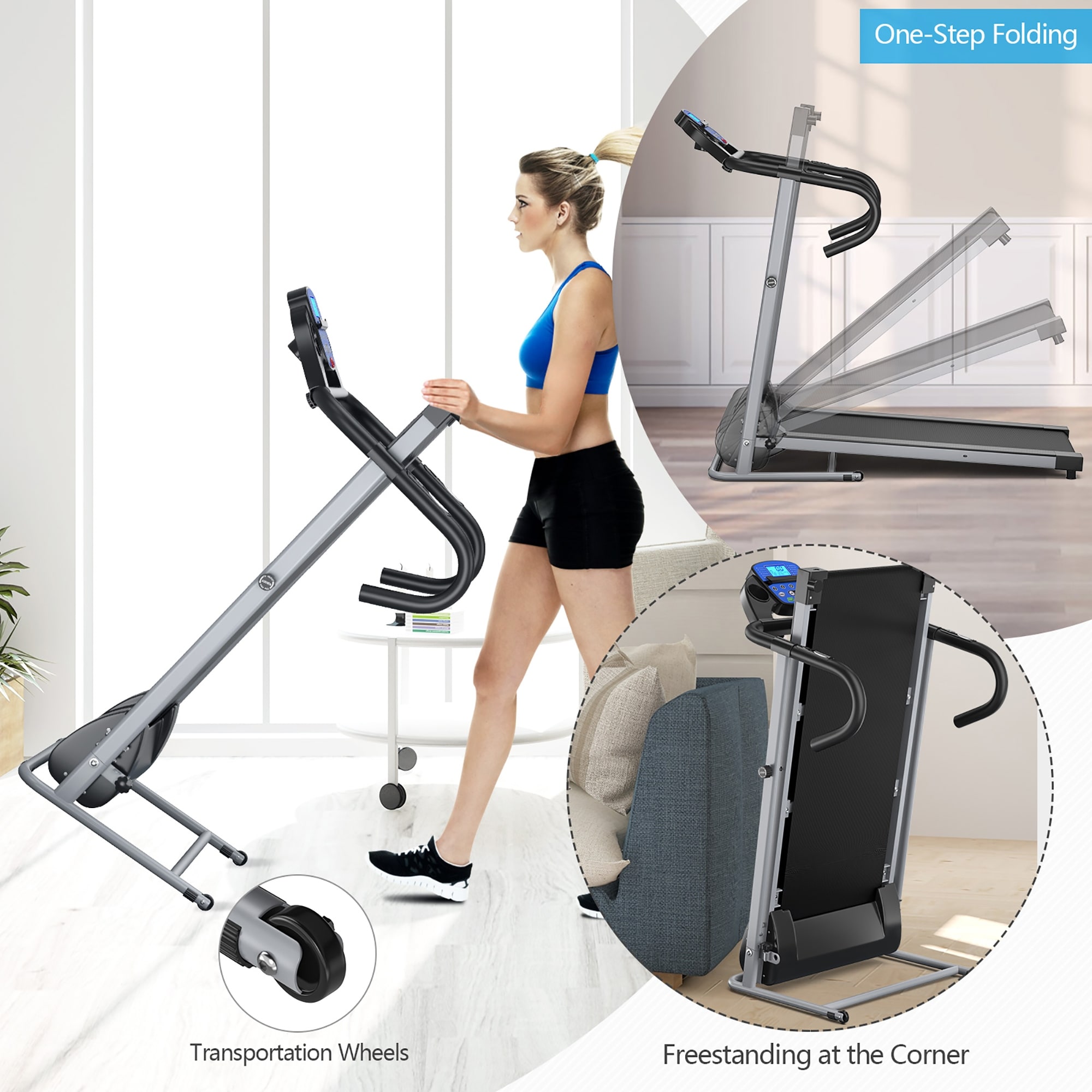 Goplus 1100W Folding Treadmill Electric Support Motorized Power