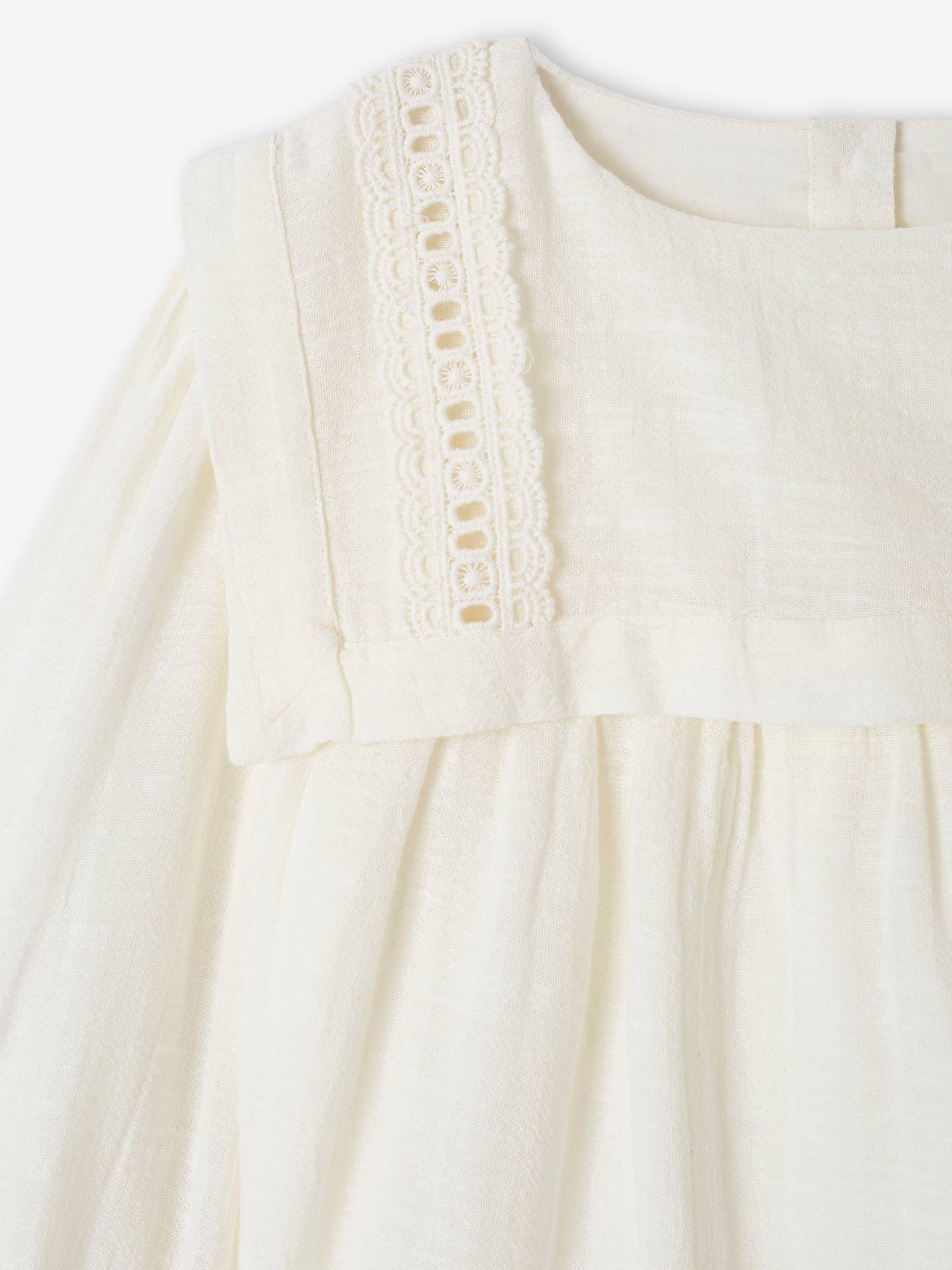 Blouse col vareuse à dentelle fille écru