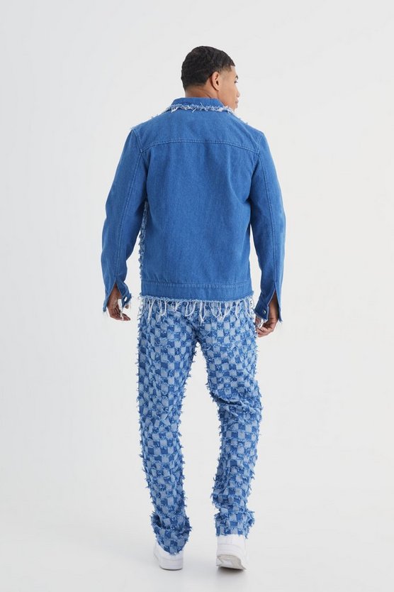 Gespleißte Jeansjacke mit Schachbrett-Print