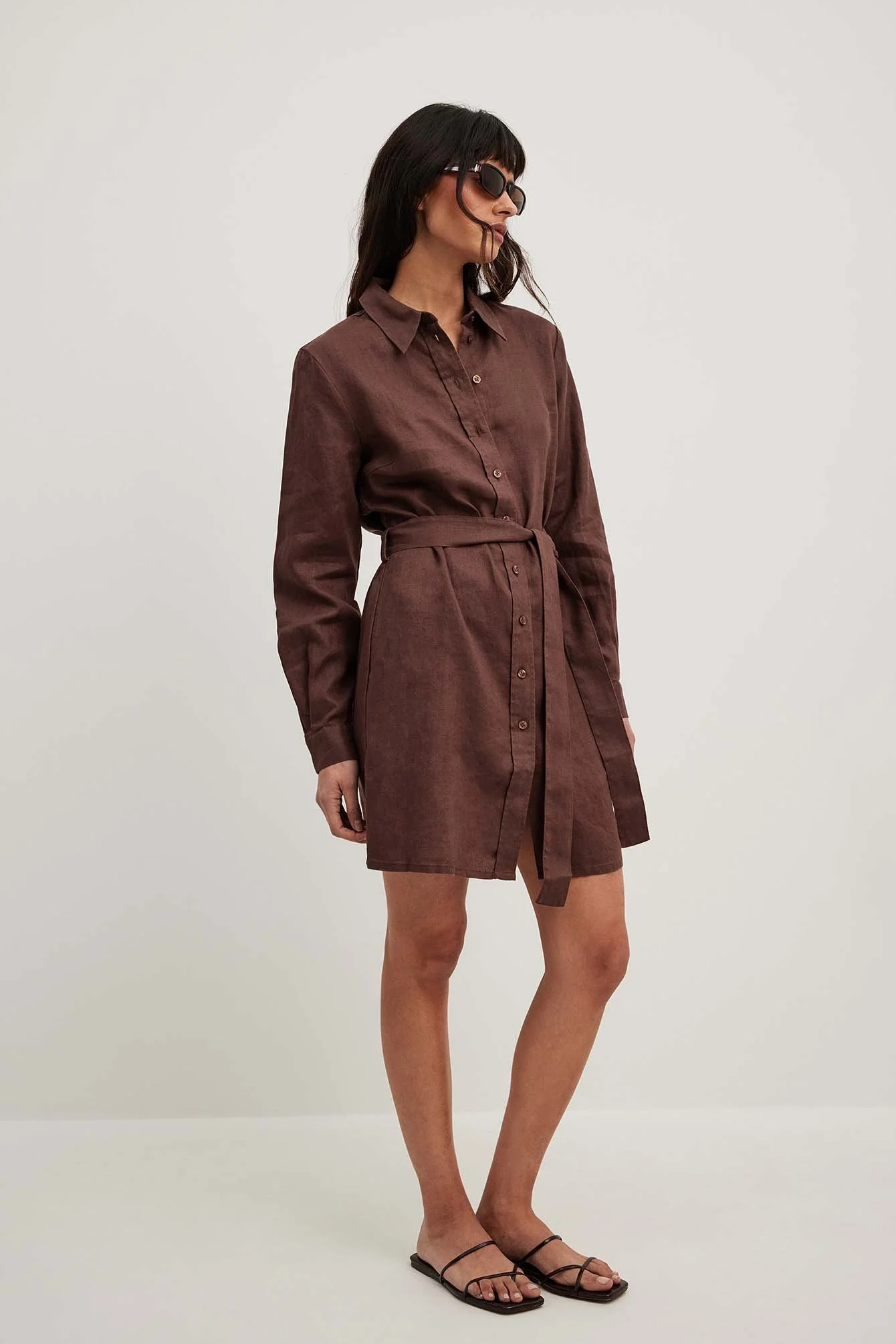 Minikleid mit Kordelzug aus Leinenmischung