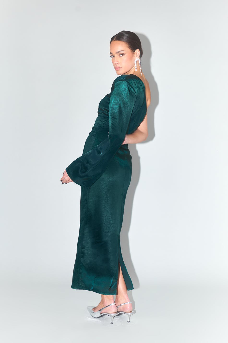 One shoulder satin dress