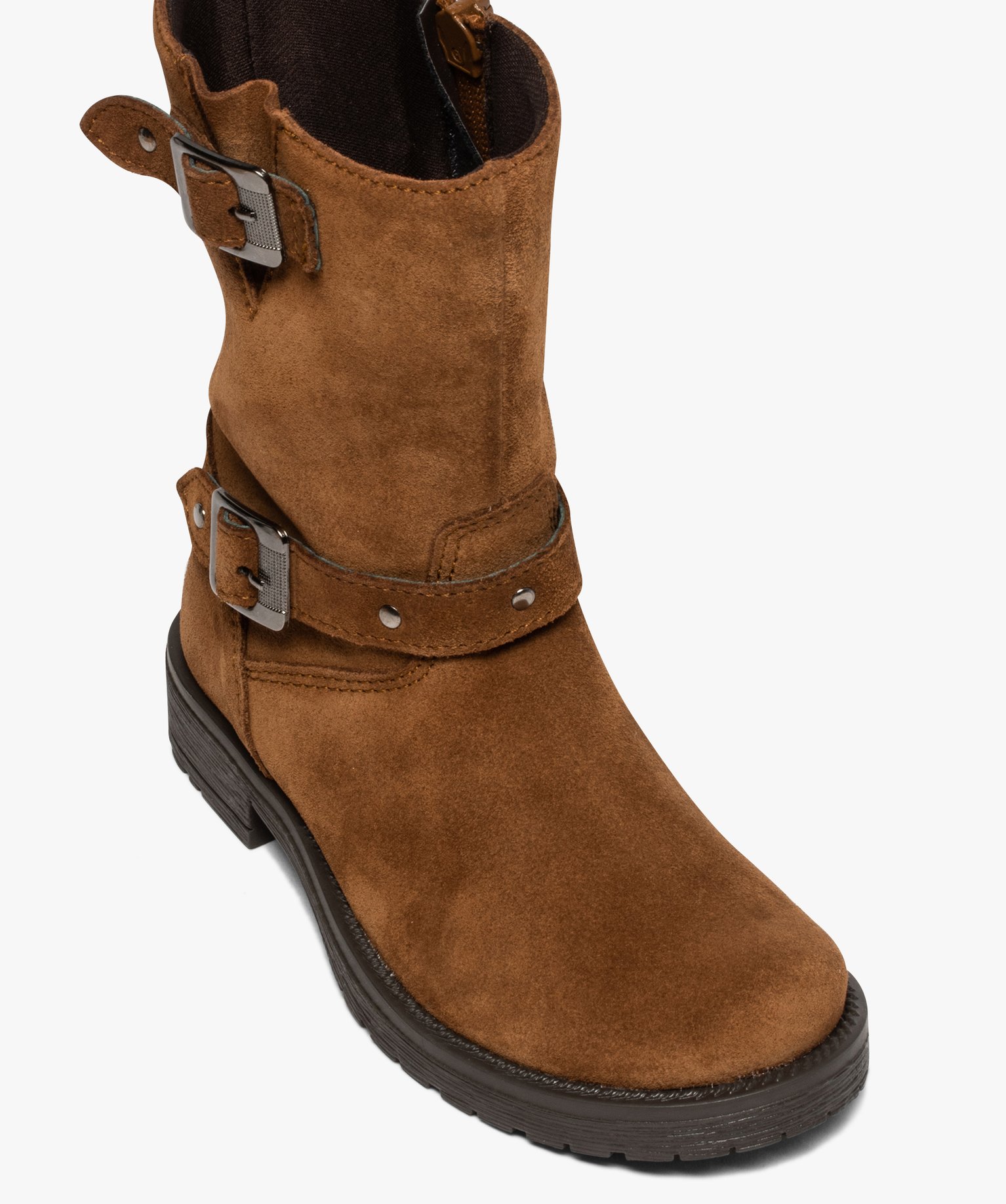 Bottes fille unies dessus cuir à brides décoratives | GEMO