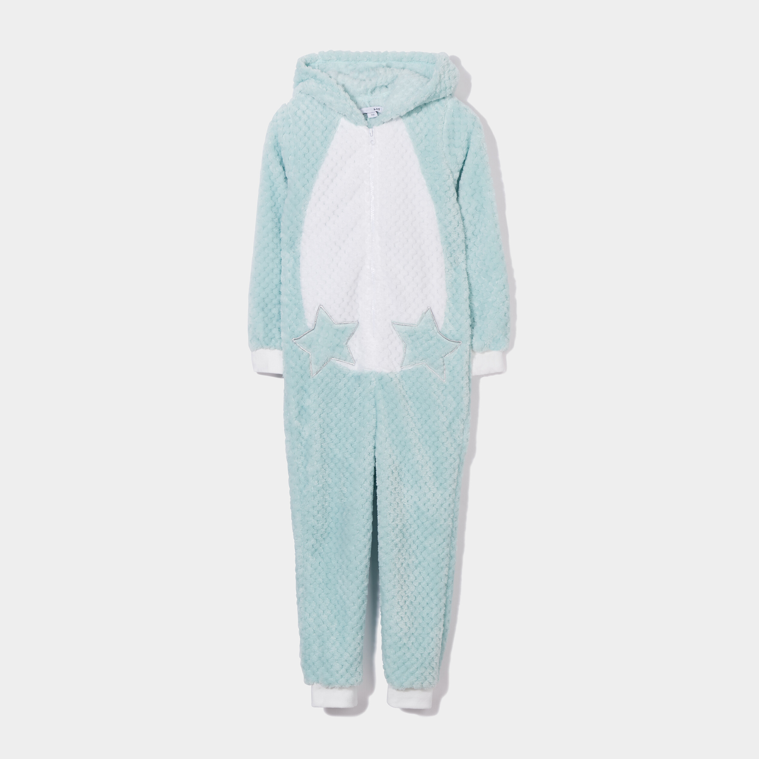 Combinaison pyjama pilou à capuche bleu gris fille | La Halle