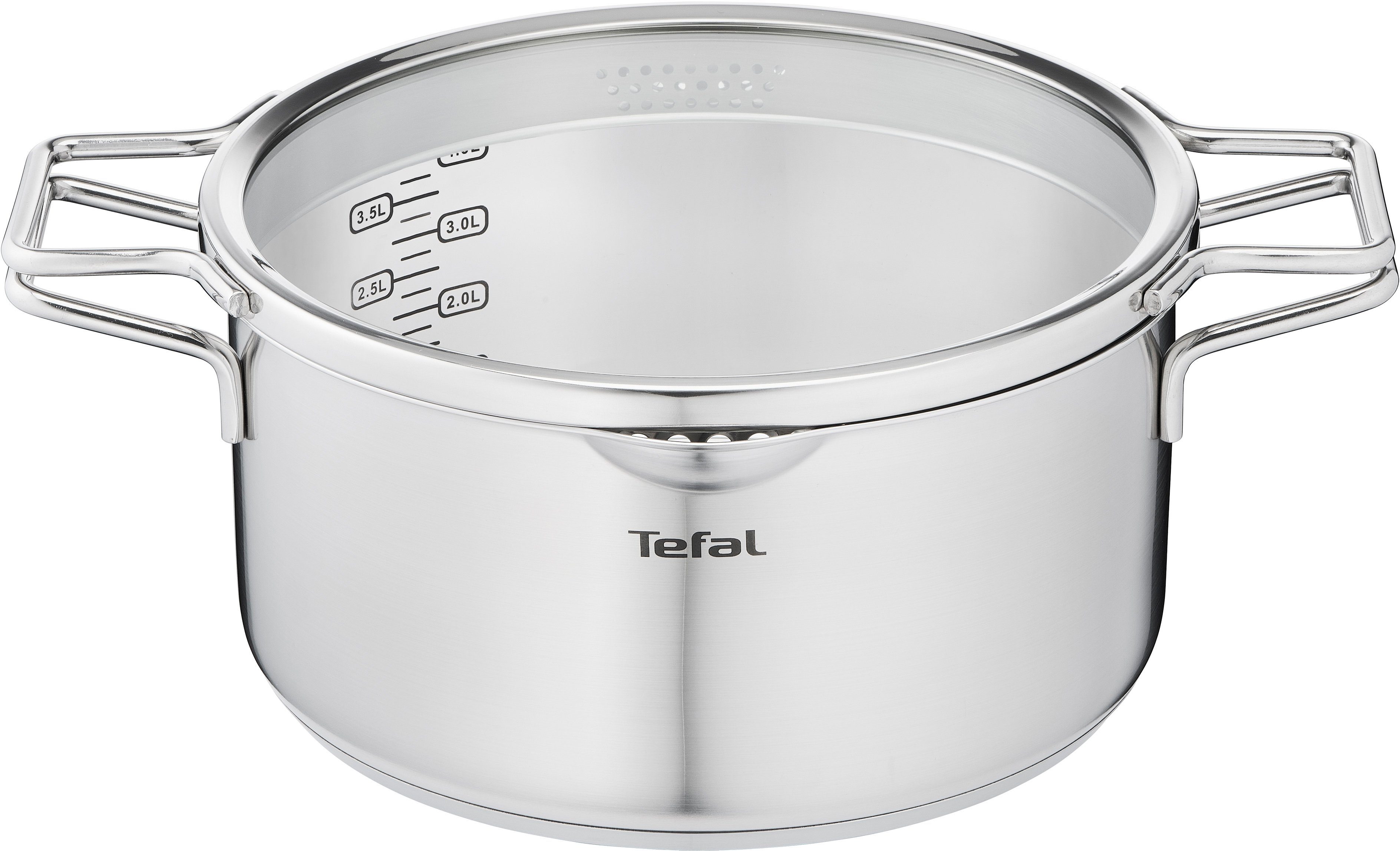Tefal Topf-Set Nordica, Edelstahl (6-tlg), mit Deckel, nordisches Design, Ausgießer, Doppelgriff, Induktion