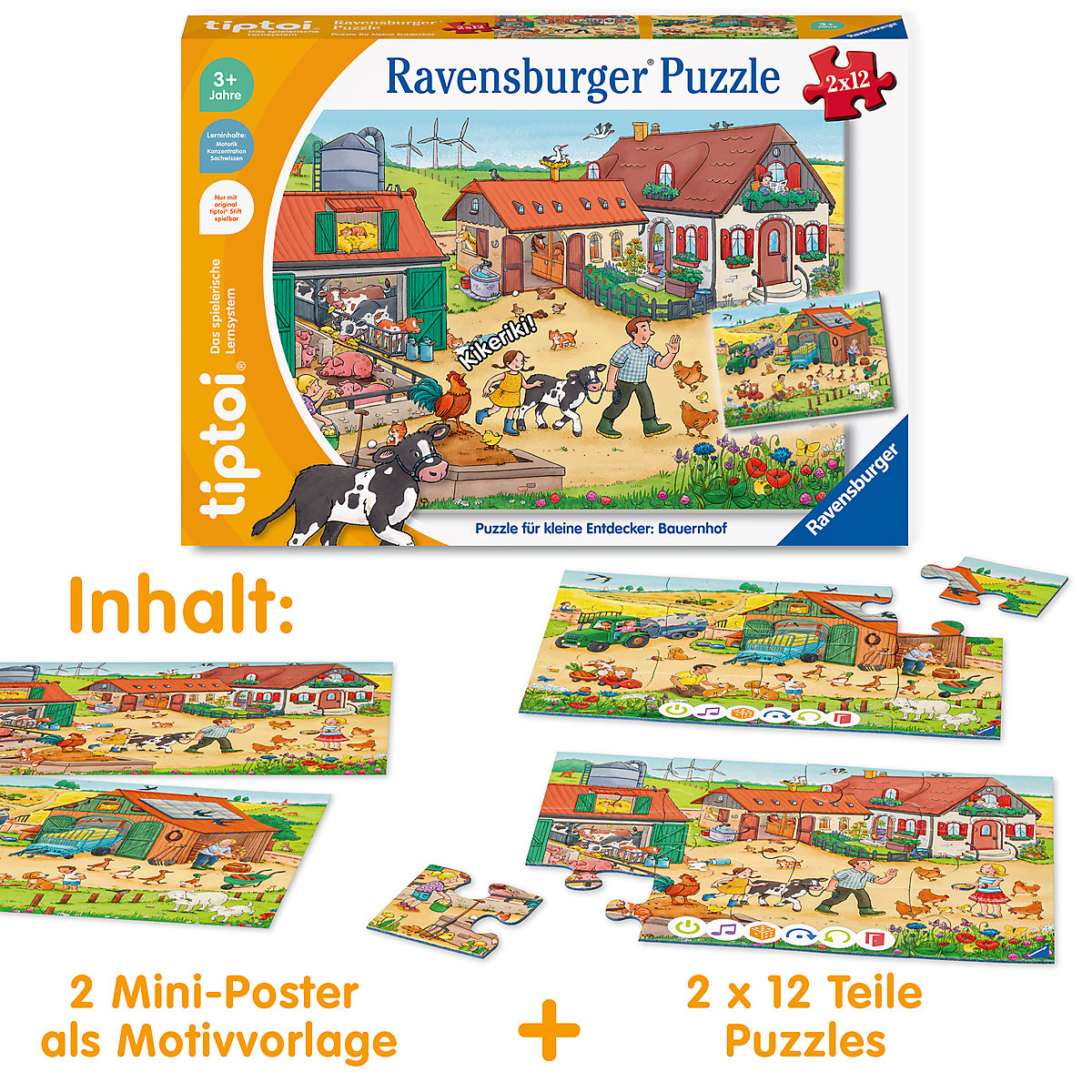 tiptoi® Puzzle für kleine Entdecker: Bauernhof, 2 x 12 Teile