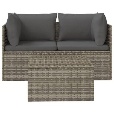 vidaXL Loungesofa 3-tlg. Garten-Lounge-Set mit Kissen Grau Poly Rattan, 1 Teile