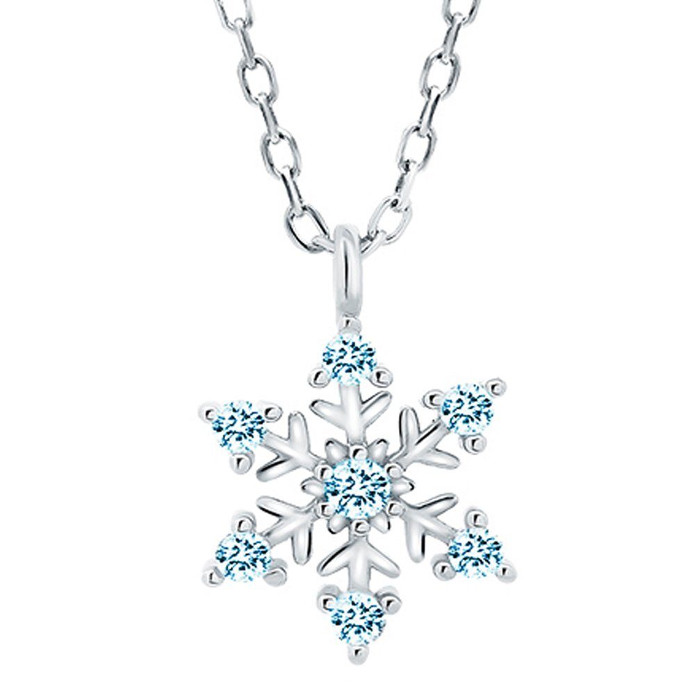 Limana Kette mit Anhänger Kinder Mädchen Damen 925 echt Sterling Silber Stern Schneeflocke, Zirkonia Geschenk Idee Nikolaus Weihnachten