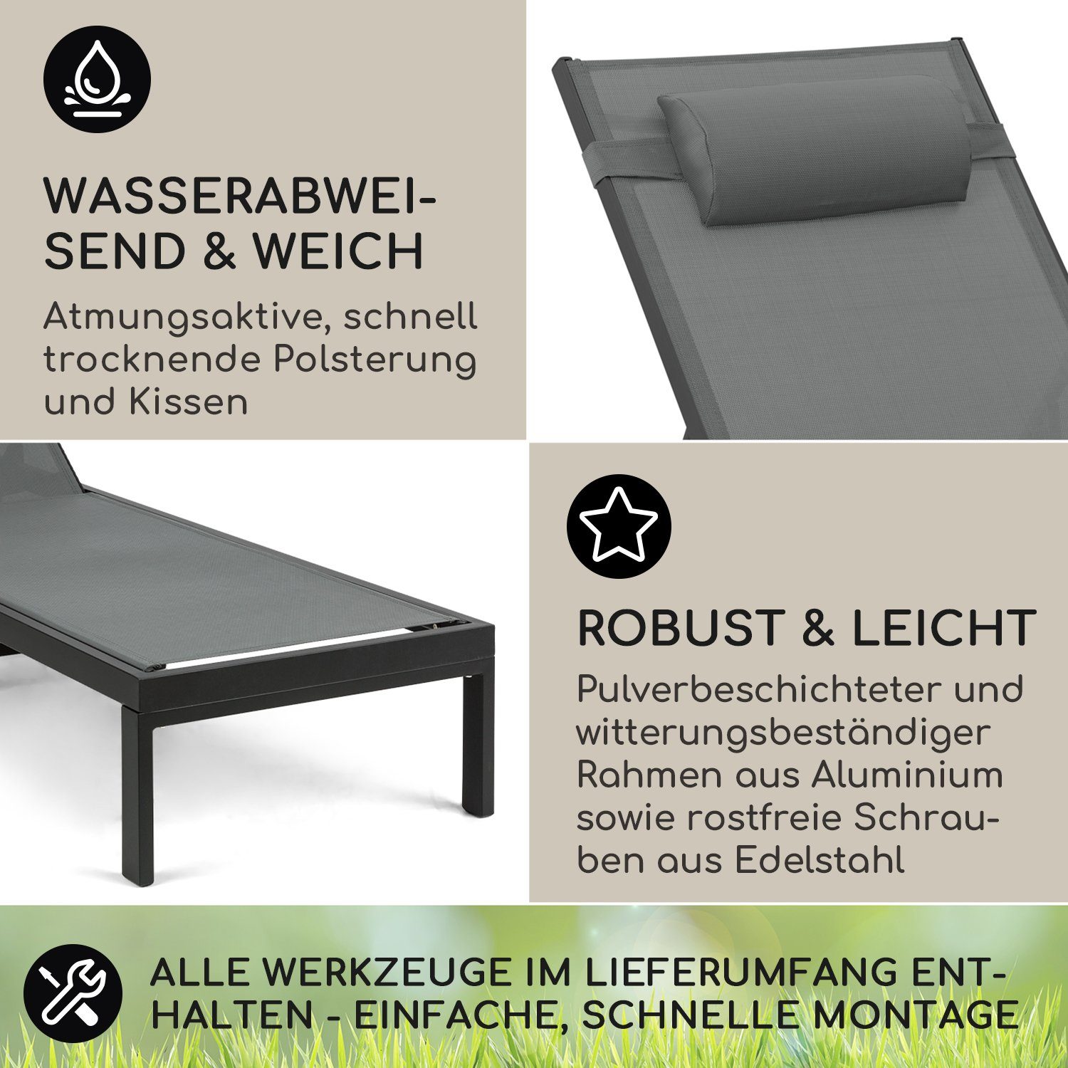 blumfeldt Gartenliege, Set, Sonnenliegen für den Garten Balkon mit Rollen Outdoor