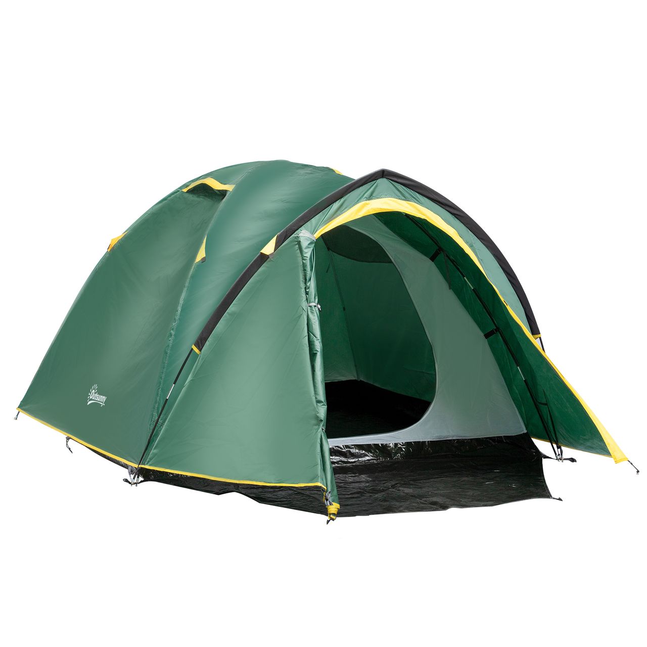 Outsunny Zelt für 3-4 Personen 190T Campingzelt mit Heringen Grün Gelb 325 x 183 x 130 cm