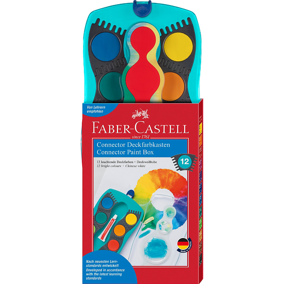 CONNECTOR Deckfarbkasten türkis, 12 Farben inkl. Deckweiß