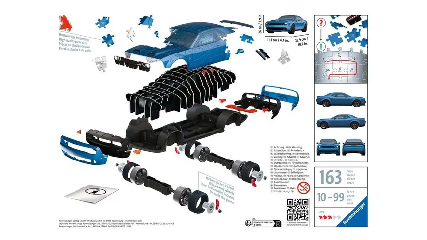 Ravensburger Puzzle - 3D Puzzles - Dodge Challenger SRT Hellcat Redeye Widebody