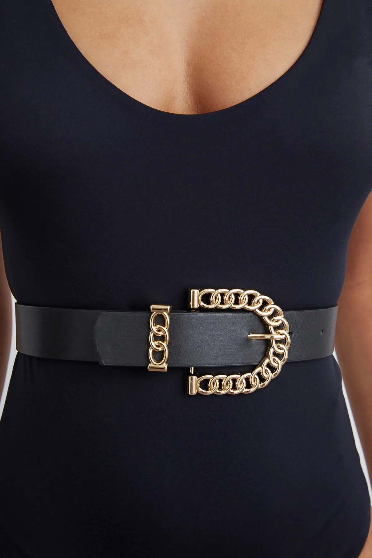 Cool & Sexy  Schwarz-goldener Damengürtel mit ovaler Schnalle BE519