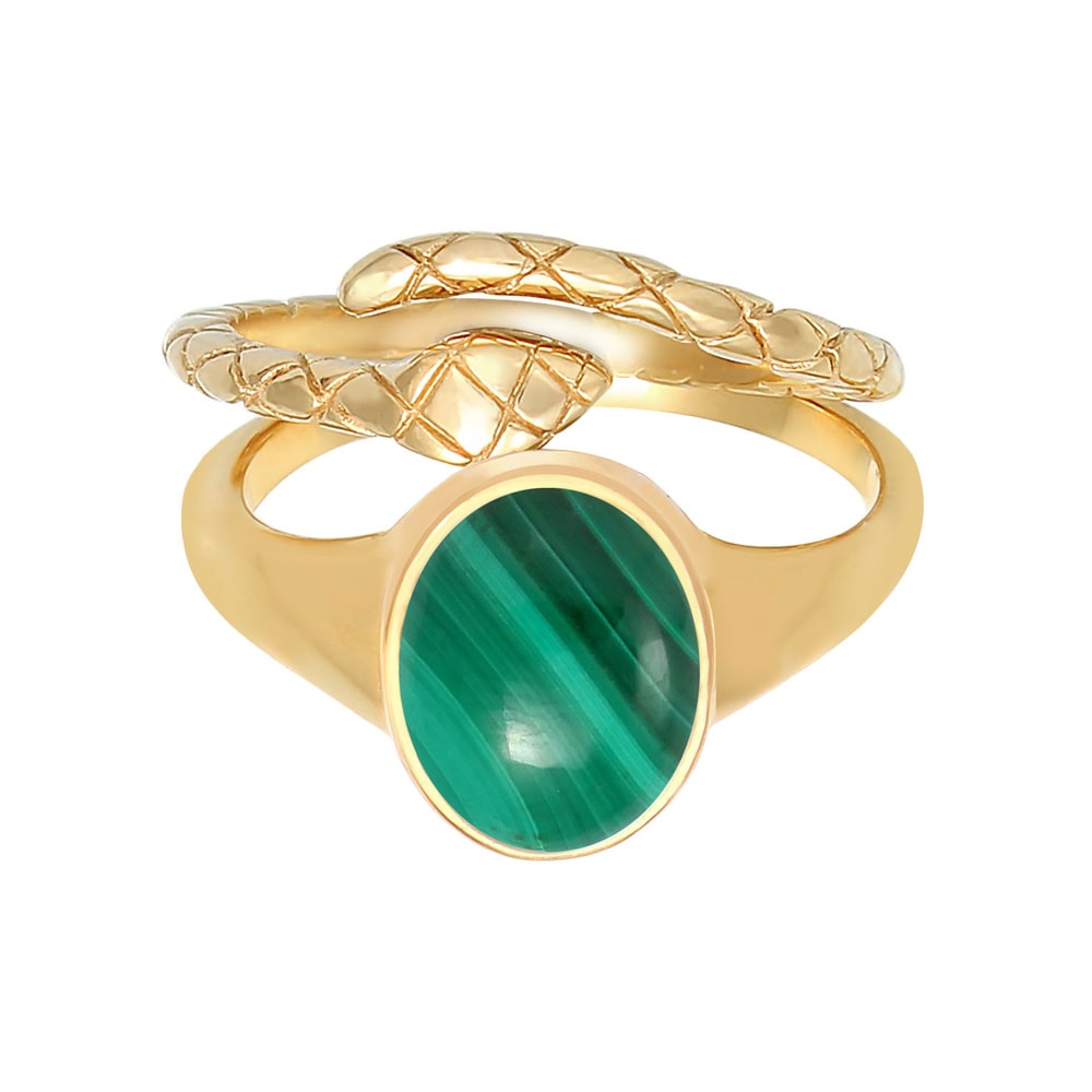 Elli PREMIUM Elli PREMIUM Bague Parure pour dames Bague Signet Malachite Serpent Trend Blogger Bague