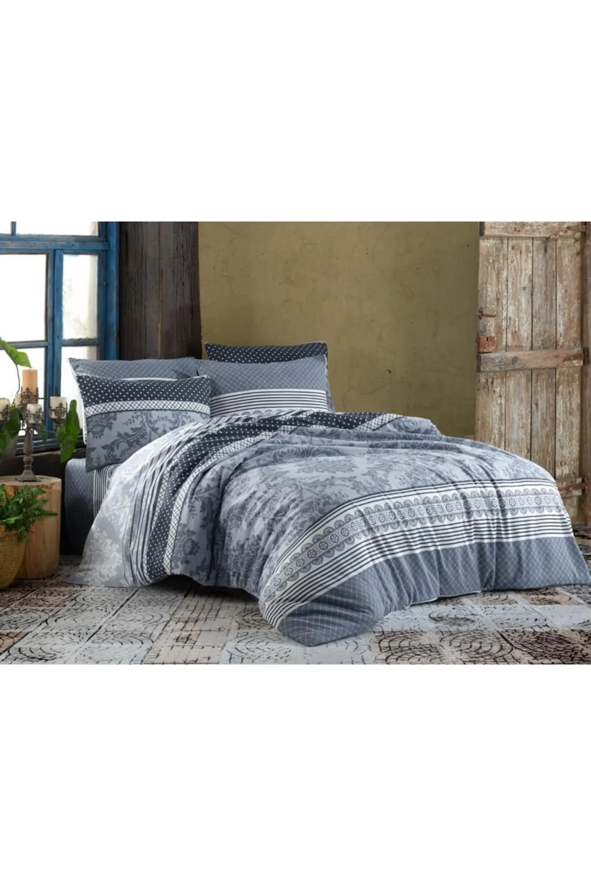 Çeyiz Diyarı  Daniela Bettwäsche-Set für Doppelbett, Grau