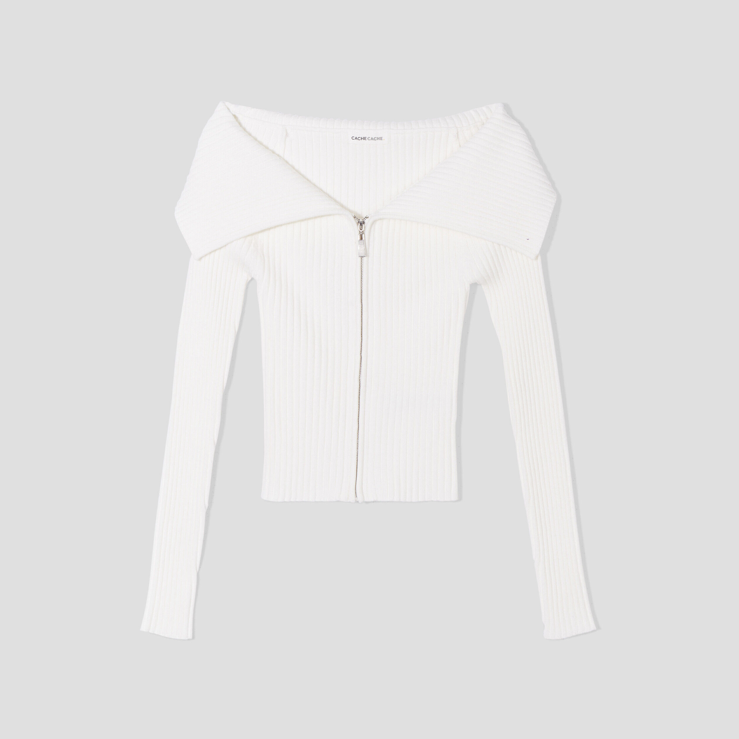 Gilet côtelé col bardot ecru femme | Cache Cache