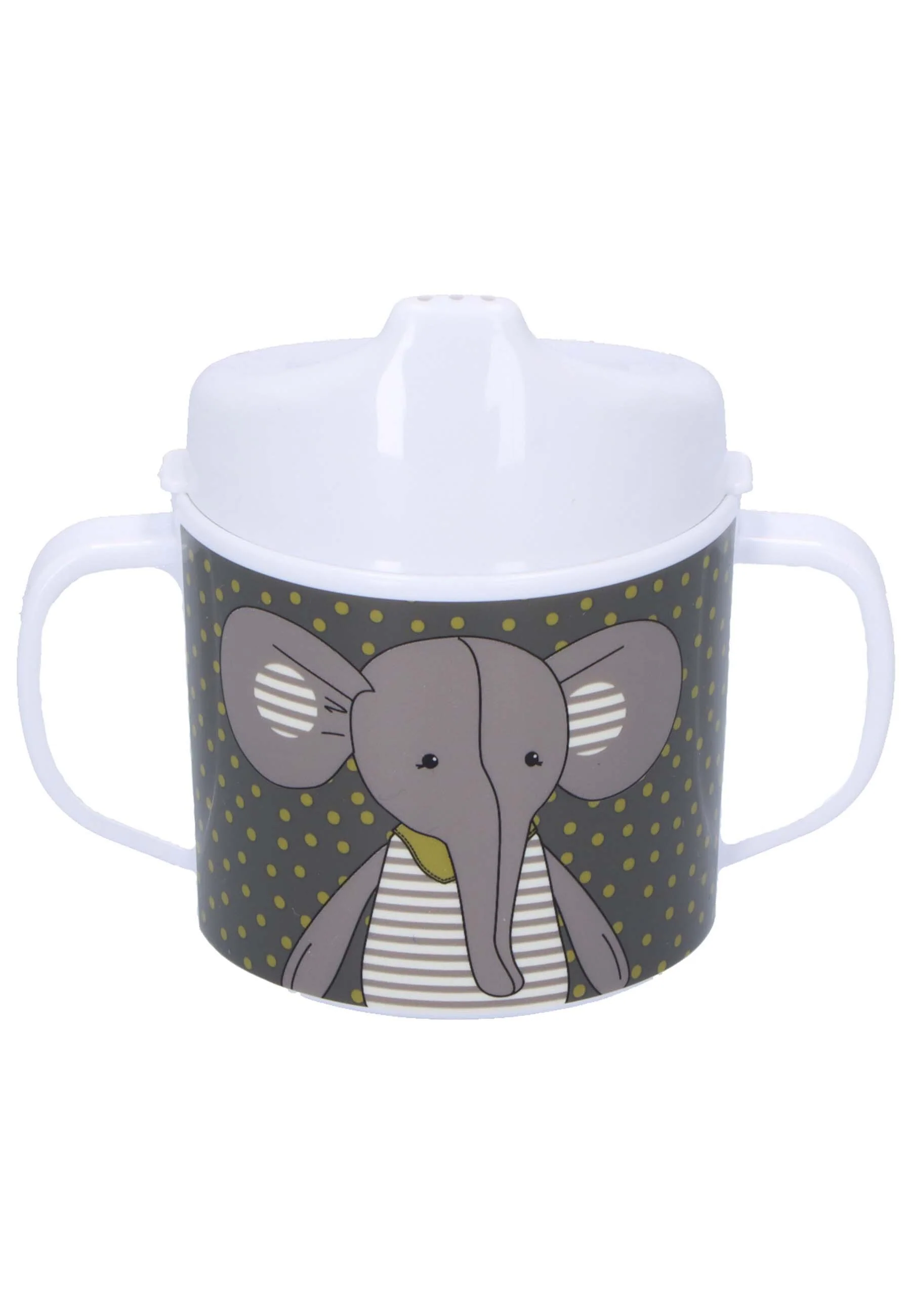 Henkeltasse + Trinkaufsatz Elefant Eddy+Hase Happy
