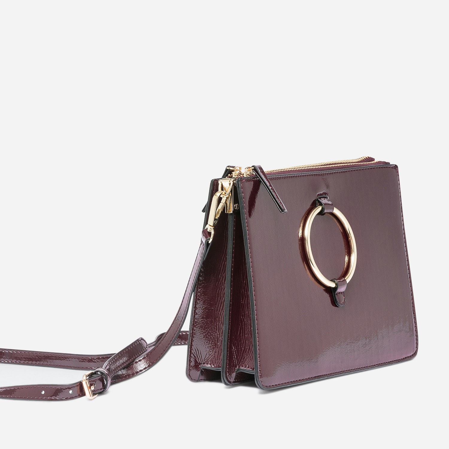 Double pochette bordeaux effet verni