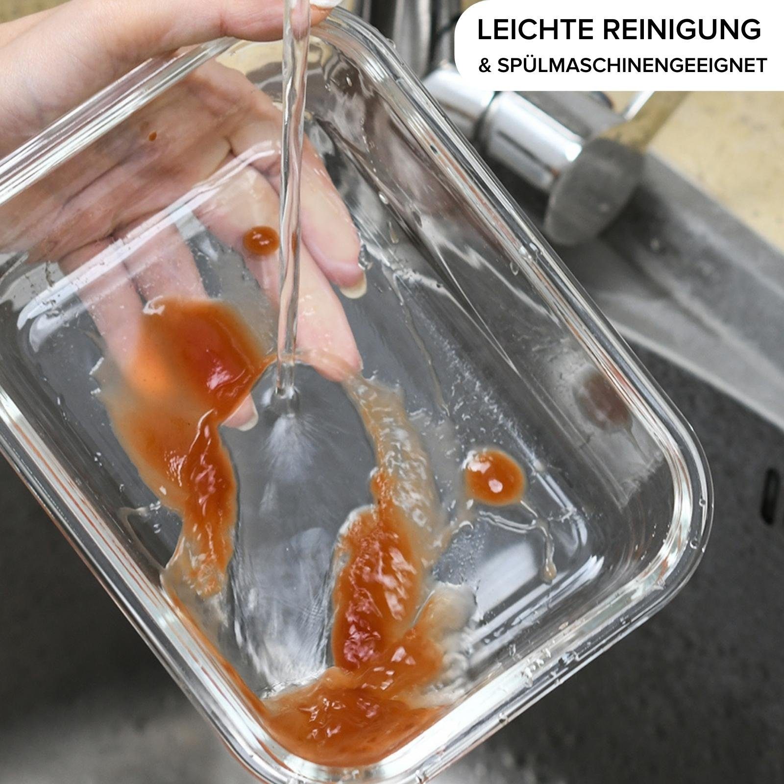 PIE LOCK Vorratsdose Vorratsdosen Glas mit Deckel - Frischhaltedosenset, Borosilikatglas, (PIE LOCK, 4 tlg. rechteckig, Vorratsdosen-Set, Borosilikatglas, Silikonüberzieher, 370ml, 640ml, 1040ml, 1520ml, stapelbar, Frischhaltedose, Brotdose, Meal Pre