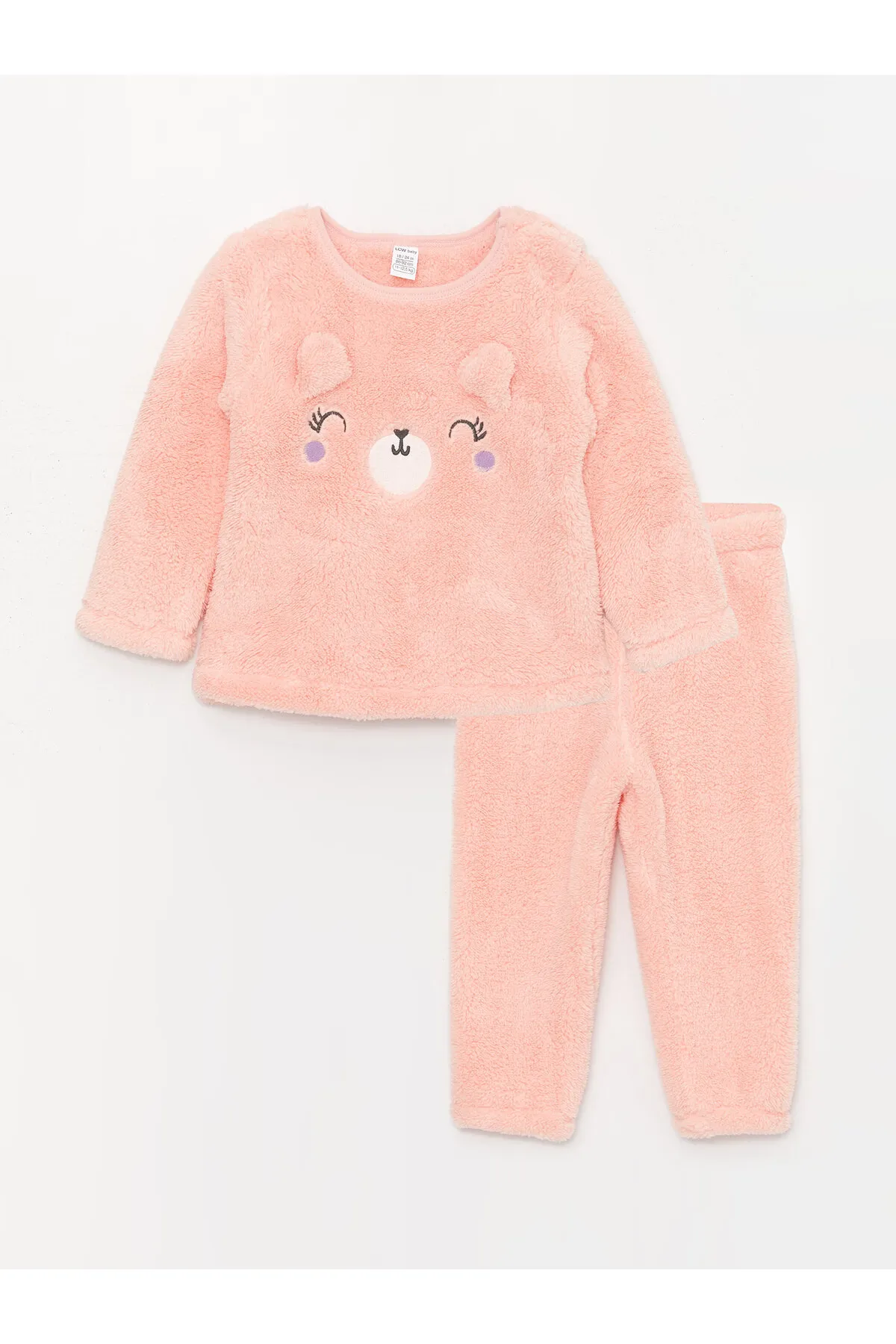 LC Waikiki  Langarm-Pyjama-Set aus besticktem Plüsch mit Rundhalsausschnitt für Babys und Mädchen
