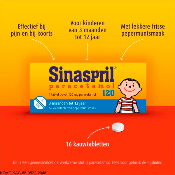 Sinaspril Parasetamoli 120 mg Pureskelutabletit Lääke - 16 kpl