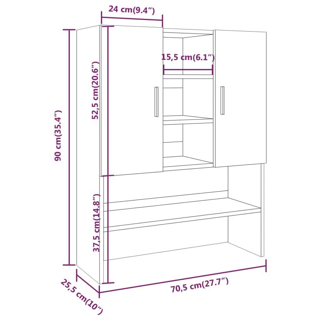 vidaXL Waschmaschinenumbauschrank Waschmaschinenschrank Räuchereiche 70,5x25,5x90 cm