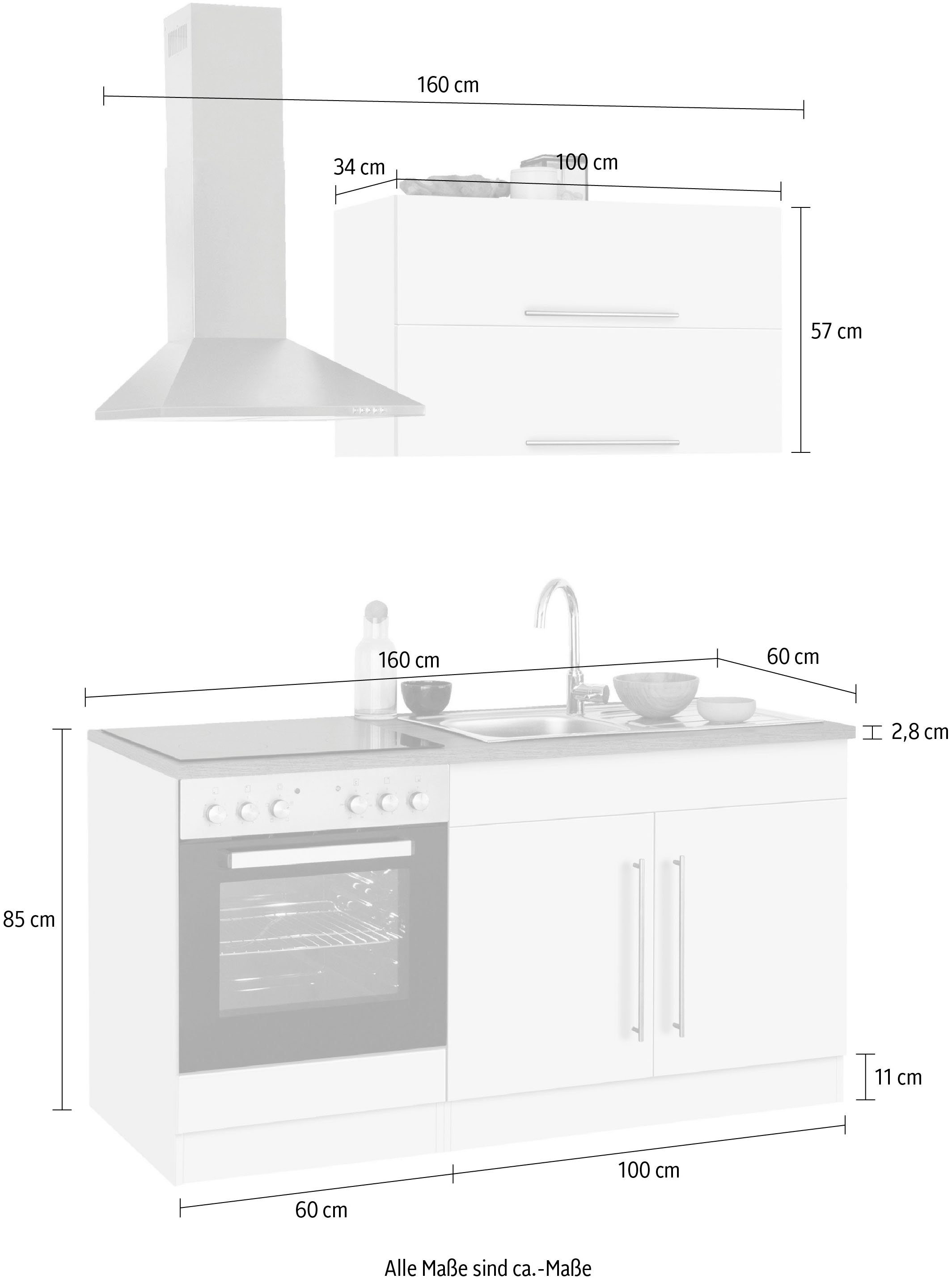 HELD MÖBEL Küchenzeile Samos, mit E-Geräten, Breite 160 cm