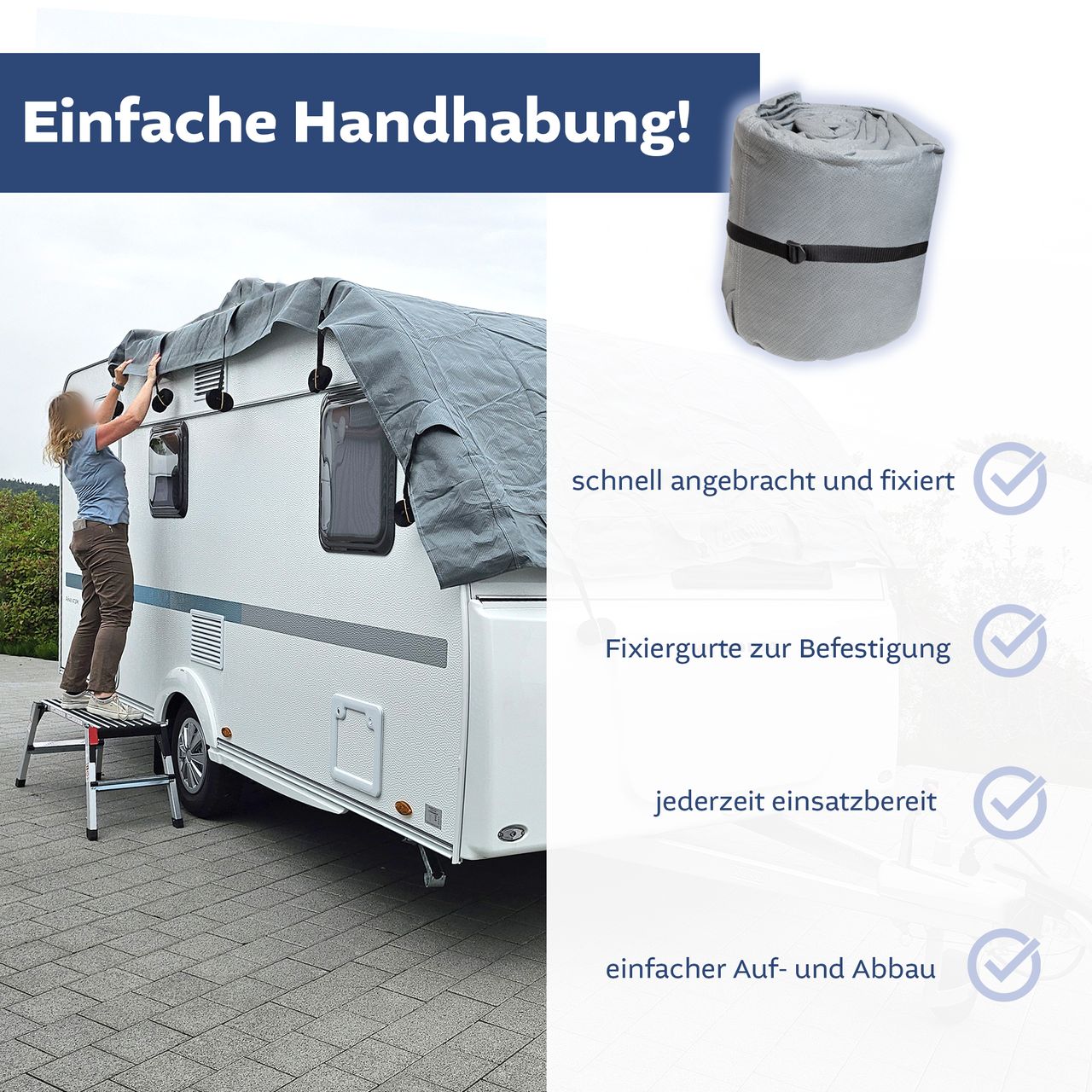 Lemodo Dachschutzplane für Wohnwagen, S 450-500 cm lang