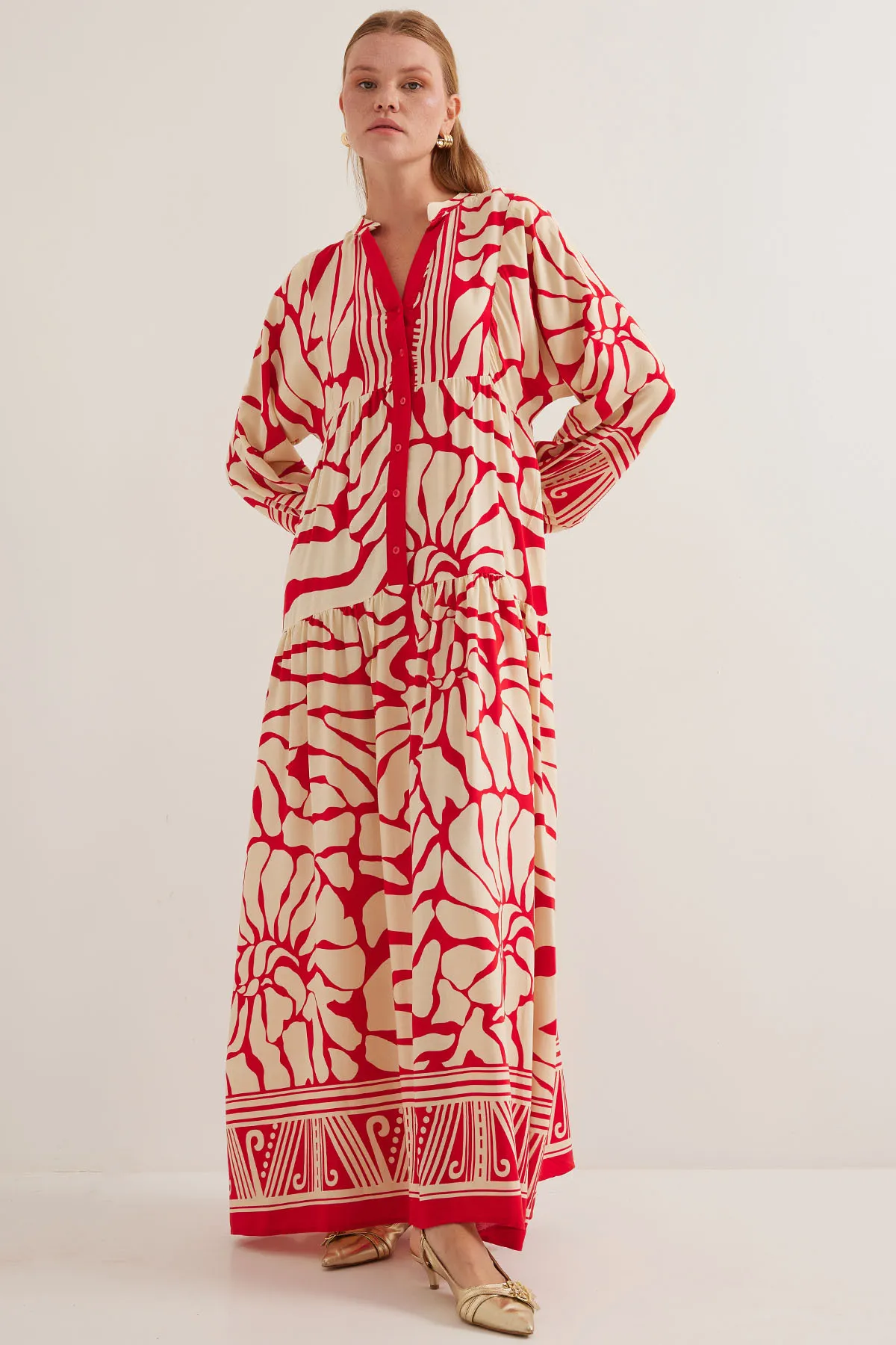 Bigdart  Rot-beiges Viskose-Hijab-Kleid für Damen 2423