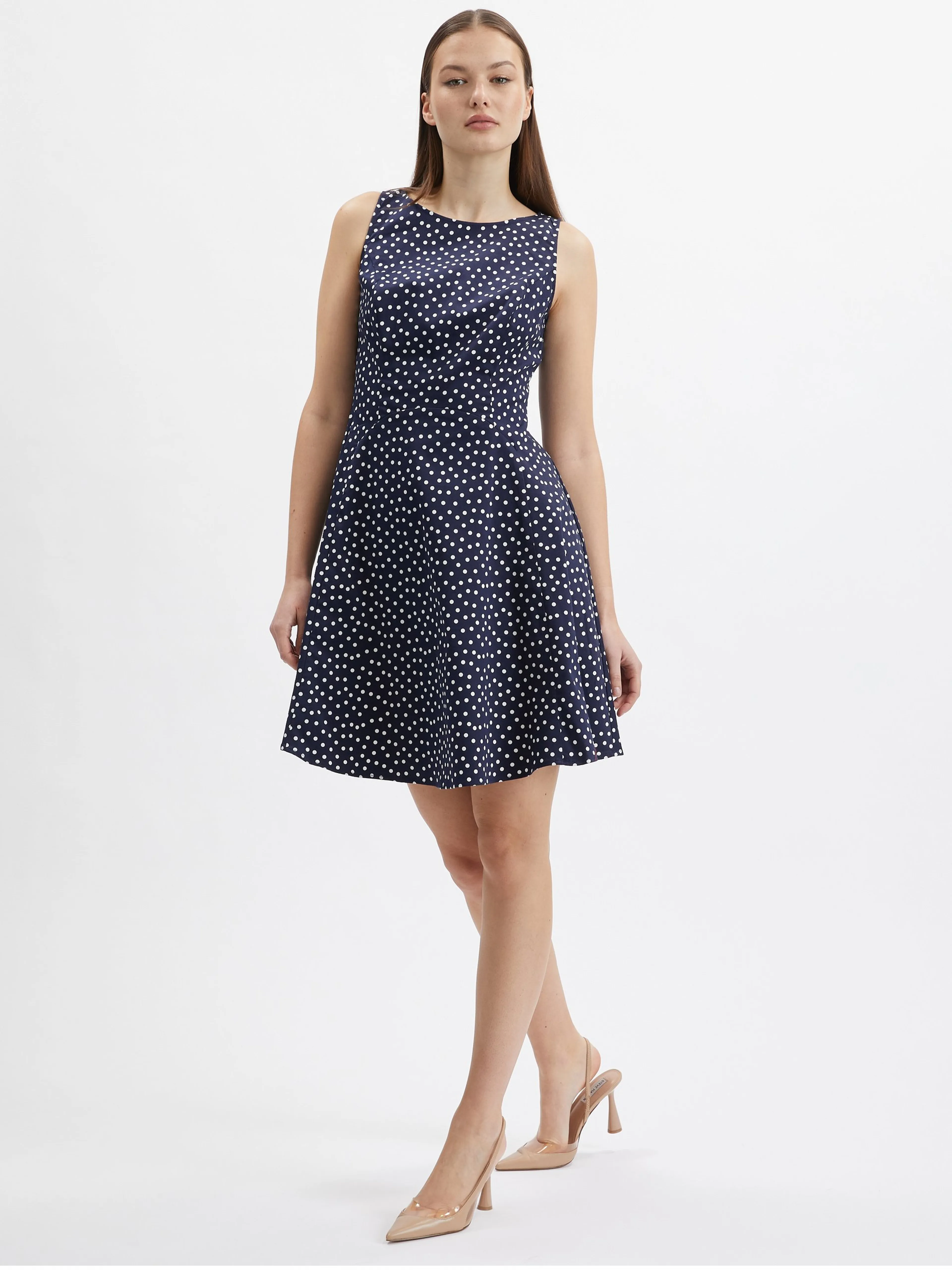 Dunkelblaues Damen-Polka-Dot-Kleid ORSAY