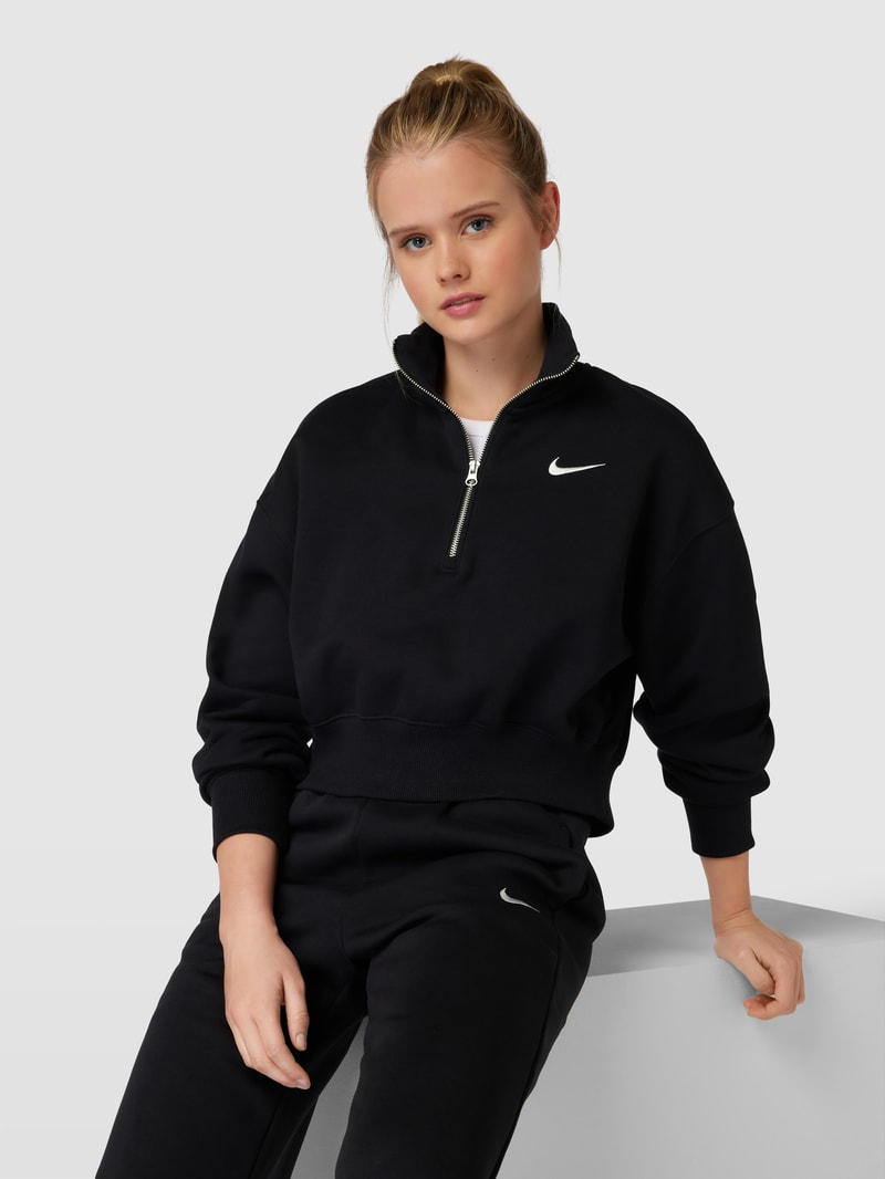Cropped Sweatshirt mit kurzem Reißverschluss in schwarz