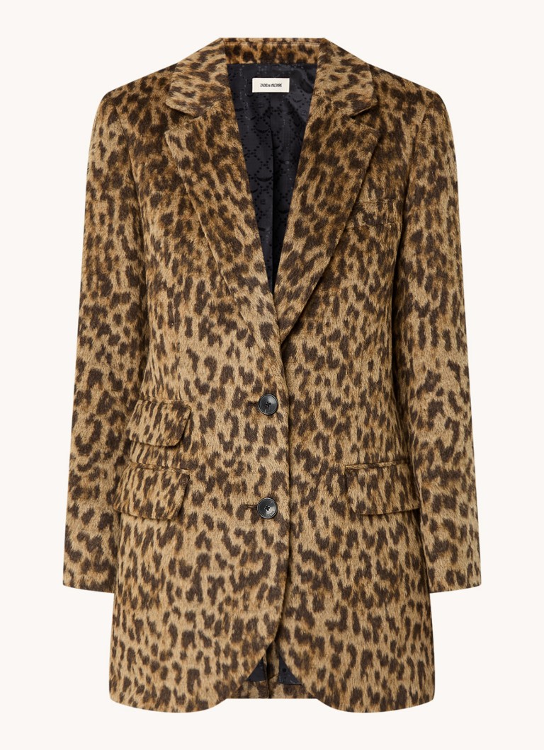 Zadig&Voltaire Violet -villasekoitteinen takki, jossa läpälliset taskut ja leopardikuvio