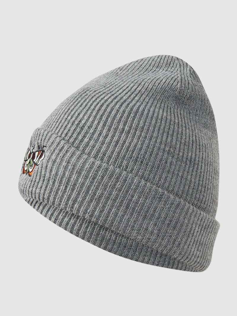 Beanie mit Stickerei Modell 'Alici' in mittelgrau