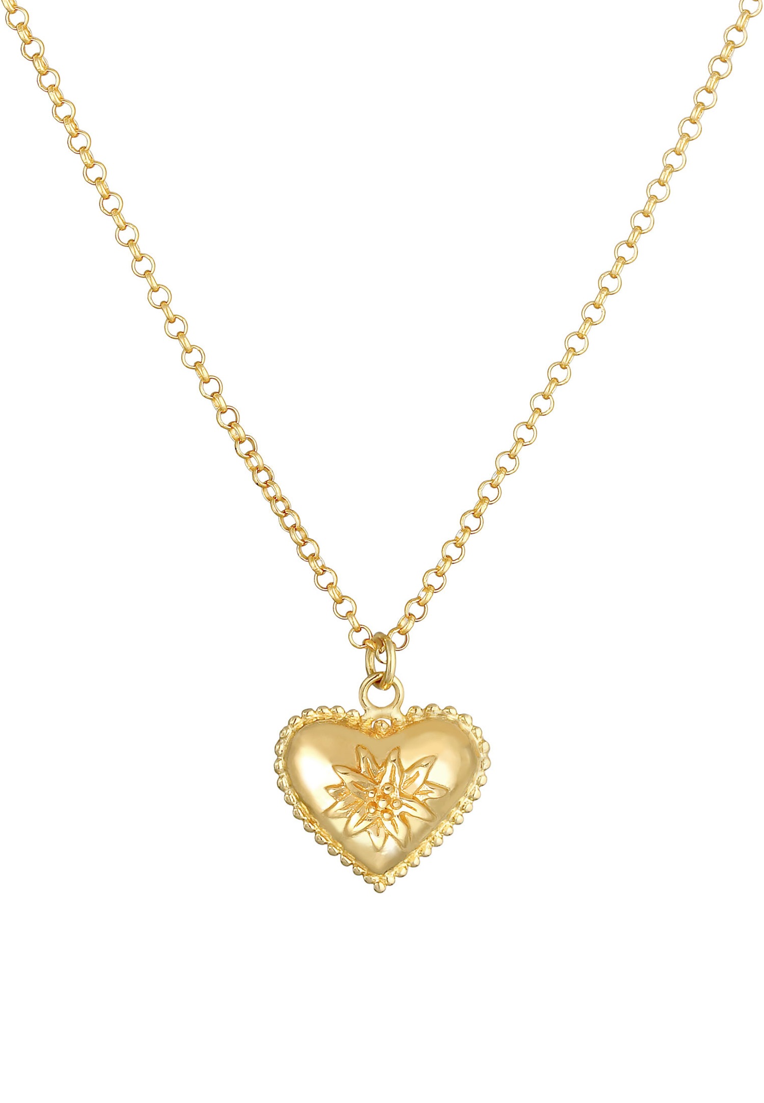 Ciondolo a forma di cuore Elli per donna, stile Dirndl con stella alpina, in argento sterling 925 placcato oro.