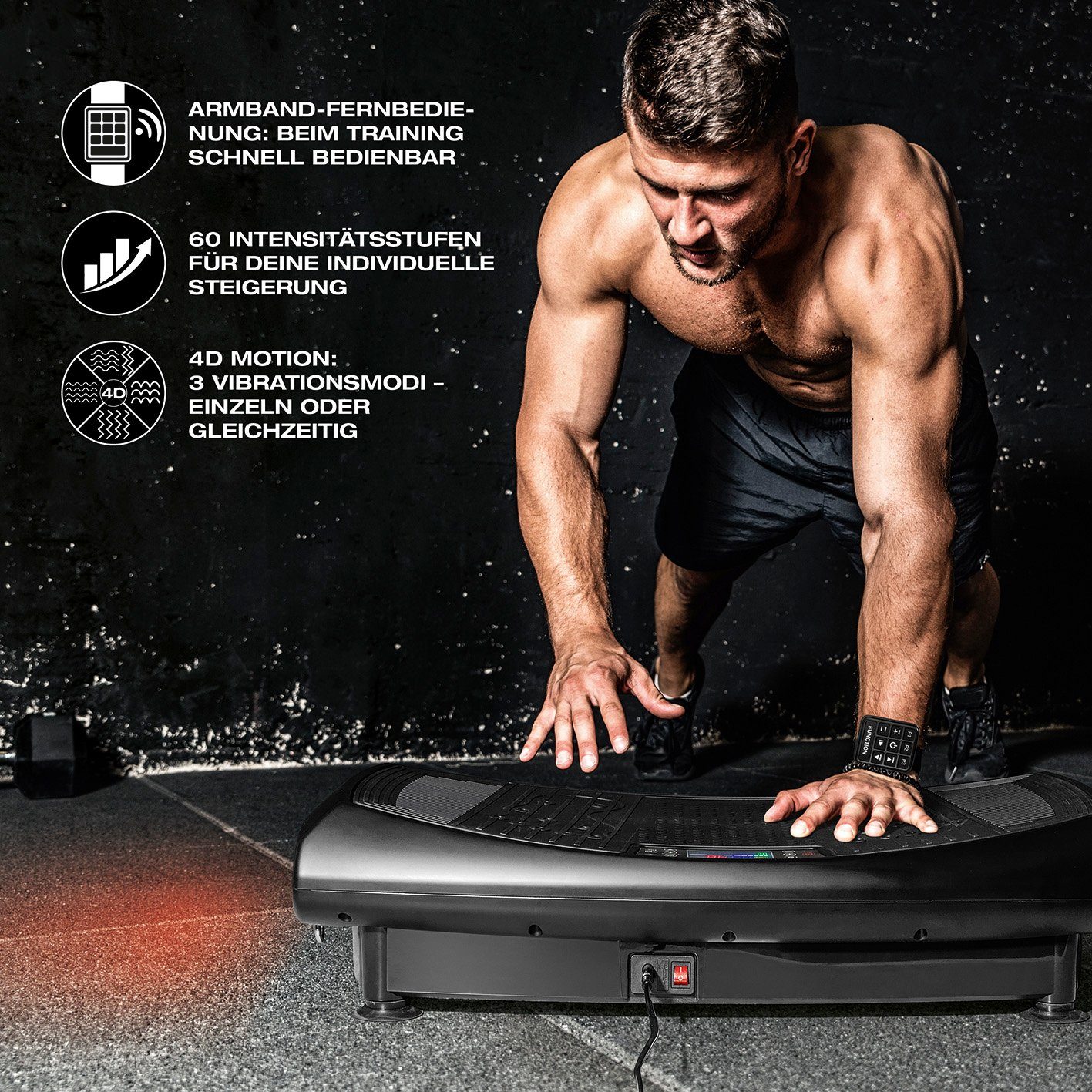 FitEngine Vibrationsplatte Ganzkörpertrainer Trainingsplatte, 4D Vibrationsplatte - 3 Modi, 60 Intensitätsstufen - schwarz