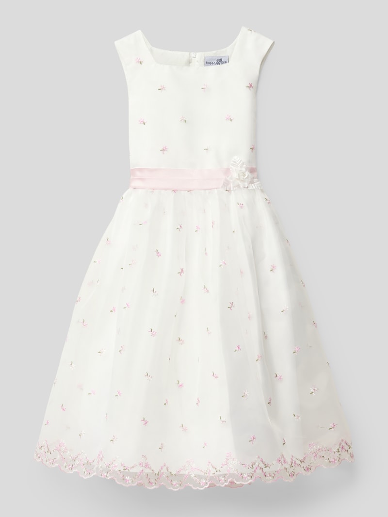 Kleid mit floralen Stickereien in rosé