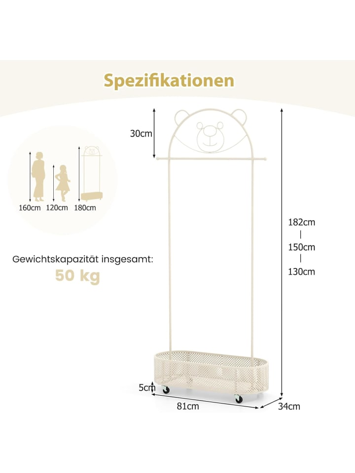 COSTWAY Kinder Kleiderständer rollbar 182cm in Beige günstig kaufen onesize
