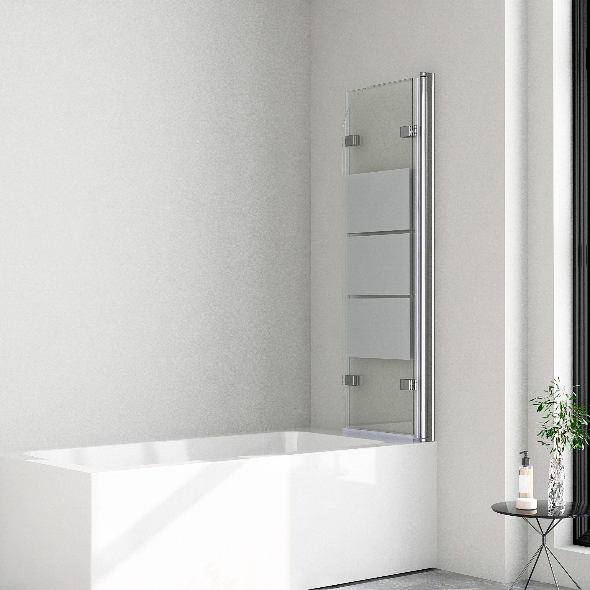 Boromal Badewannenaufsatz Duschwand für Badewanne Schwarz Faltbar 3-teilig Matt Glas Glaswand, Sicherheitsglas, (1xBadewannenabtrennung 3-teilig mit Milchglas Streifen), rechten oder linken, Duschabtrennung