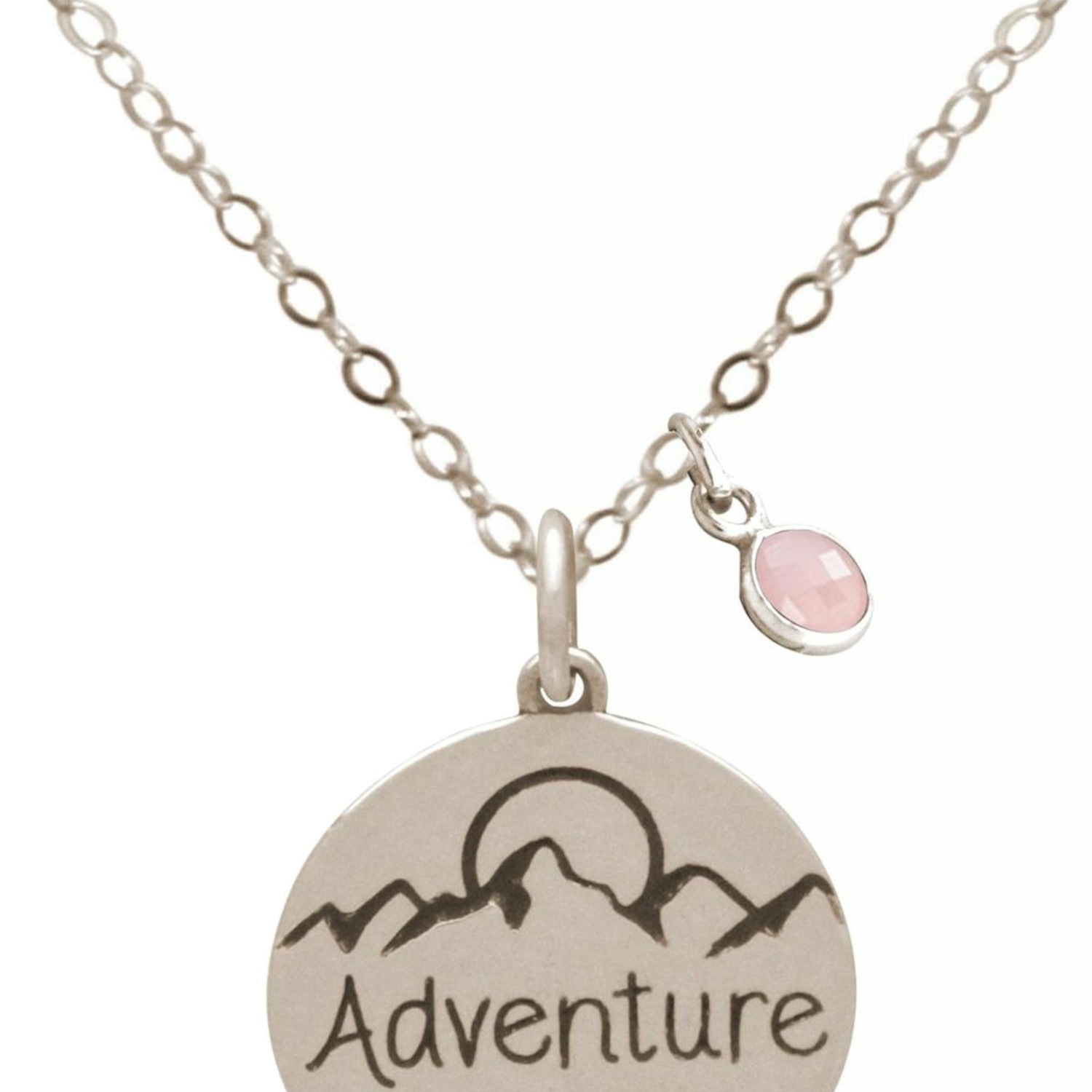Kette mit Anhänger 'ADVENTURE AVAITS ROSENQUARZ'