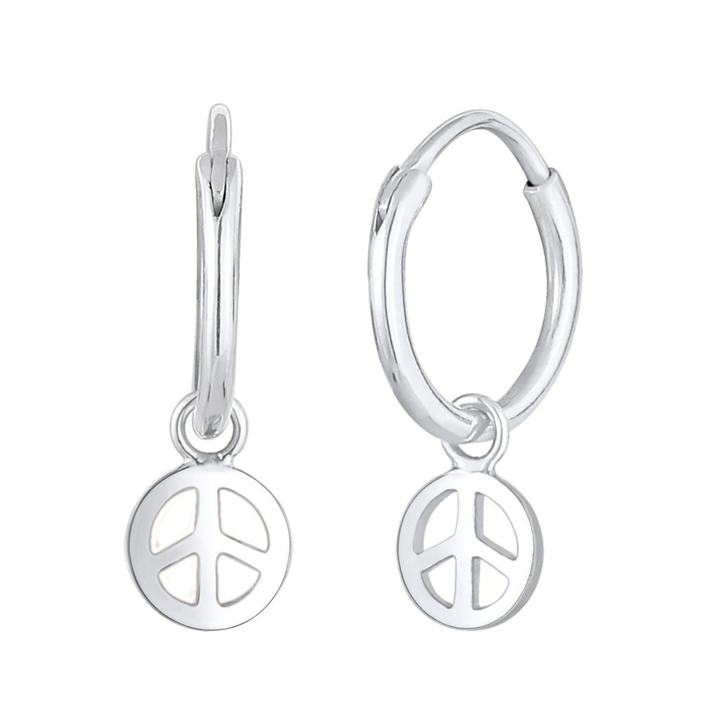 Elli Elli Boucles d'Oreilles Créoles pour Femmes Peace Symbole Boho en argent sterling Boucles d'oreilles