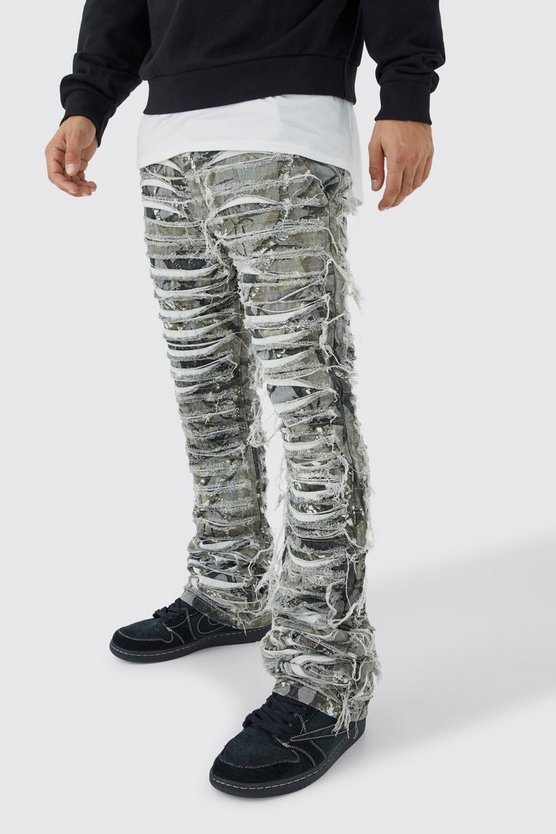 Zerrissene Slim-Fit Camouflage-Hose