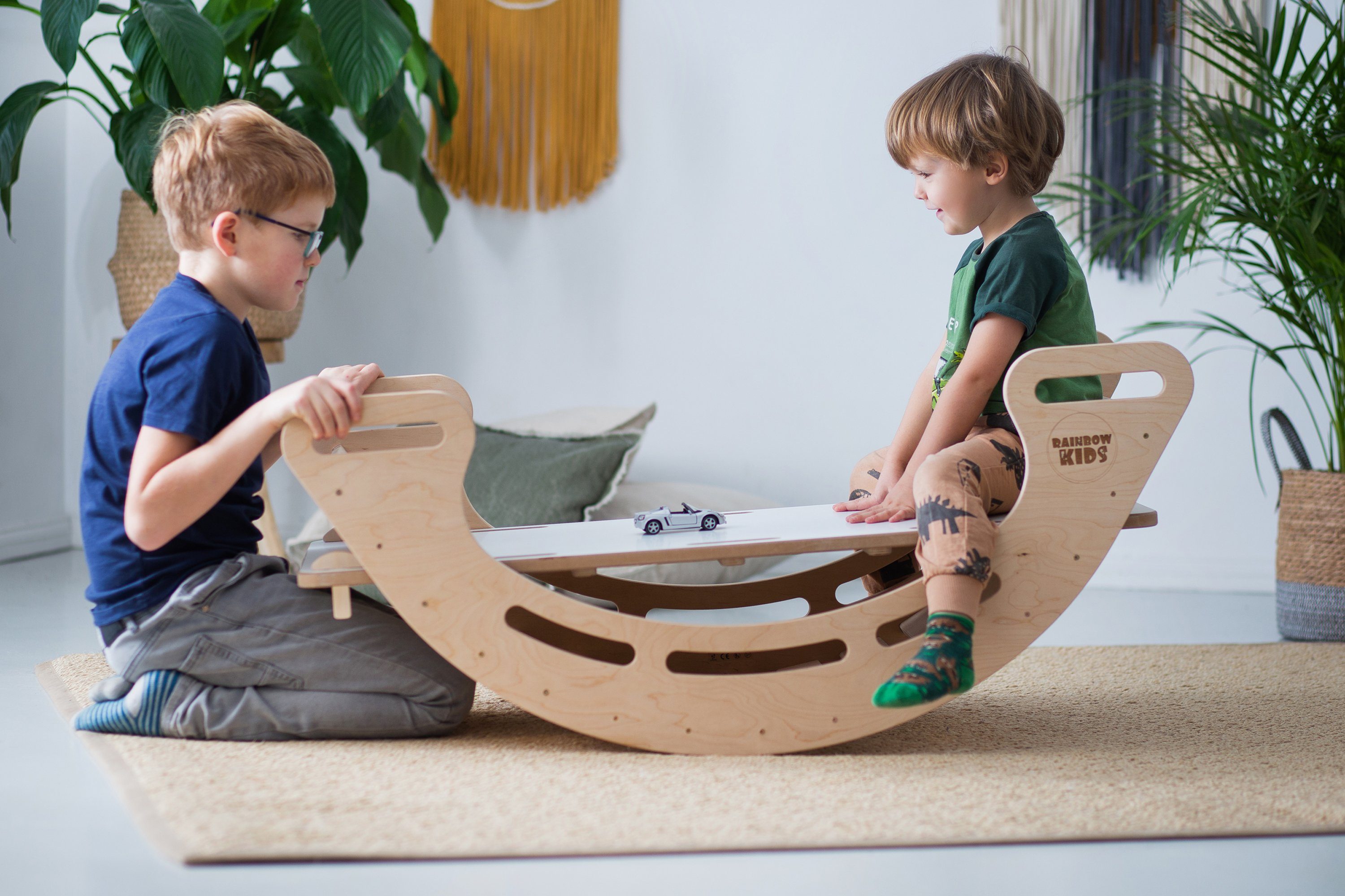 Rainbow Kids Wippe Montessori Kletterdreieck Rutsche Kletterbogen Wippe + Bogenkissen (S003 + Bogenkissen)