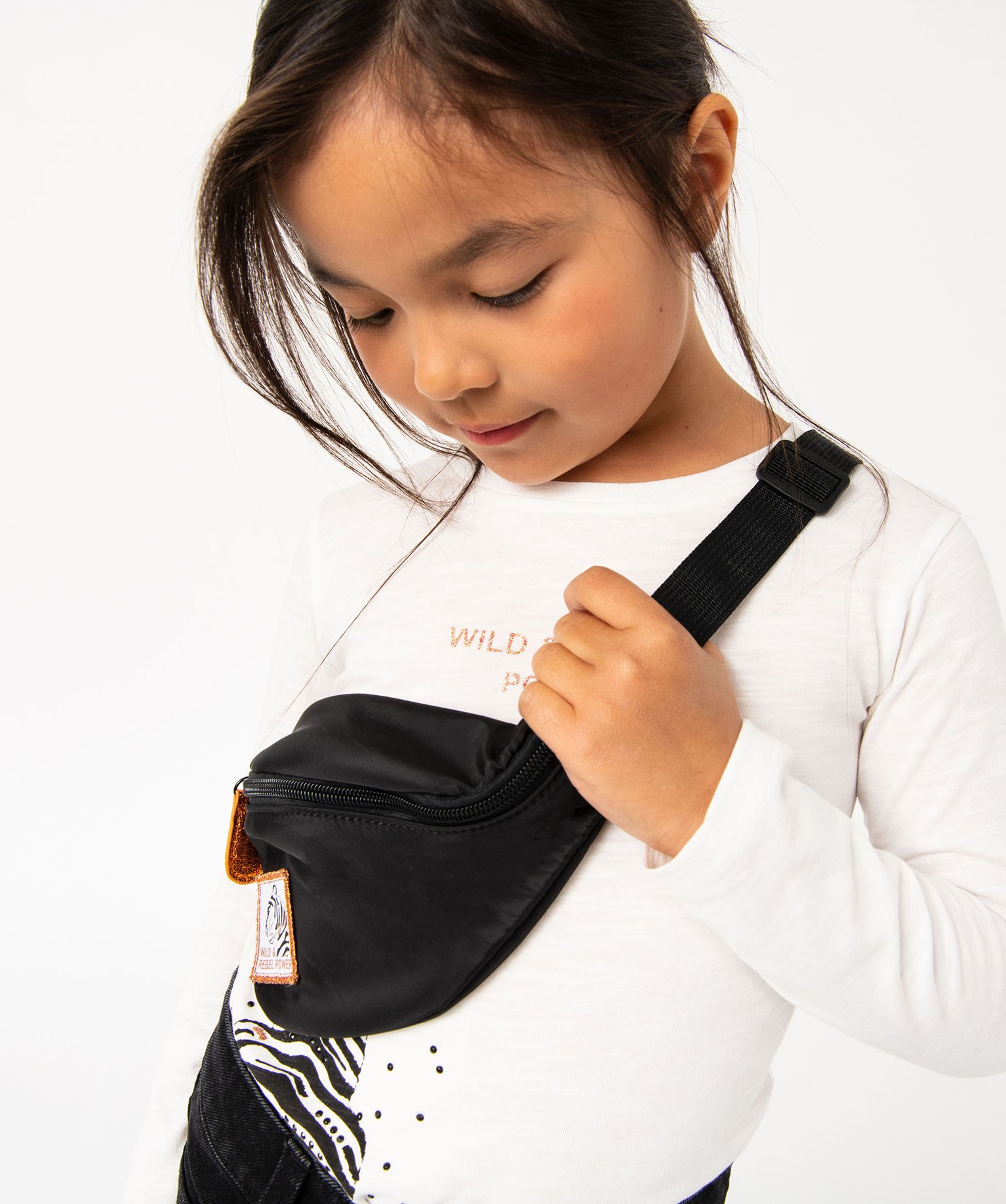Sac banane en toile avec motif pailleté fille noir | GEMO