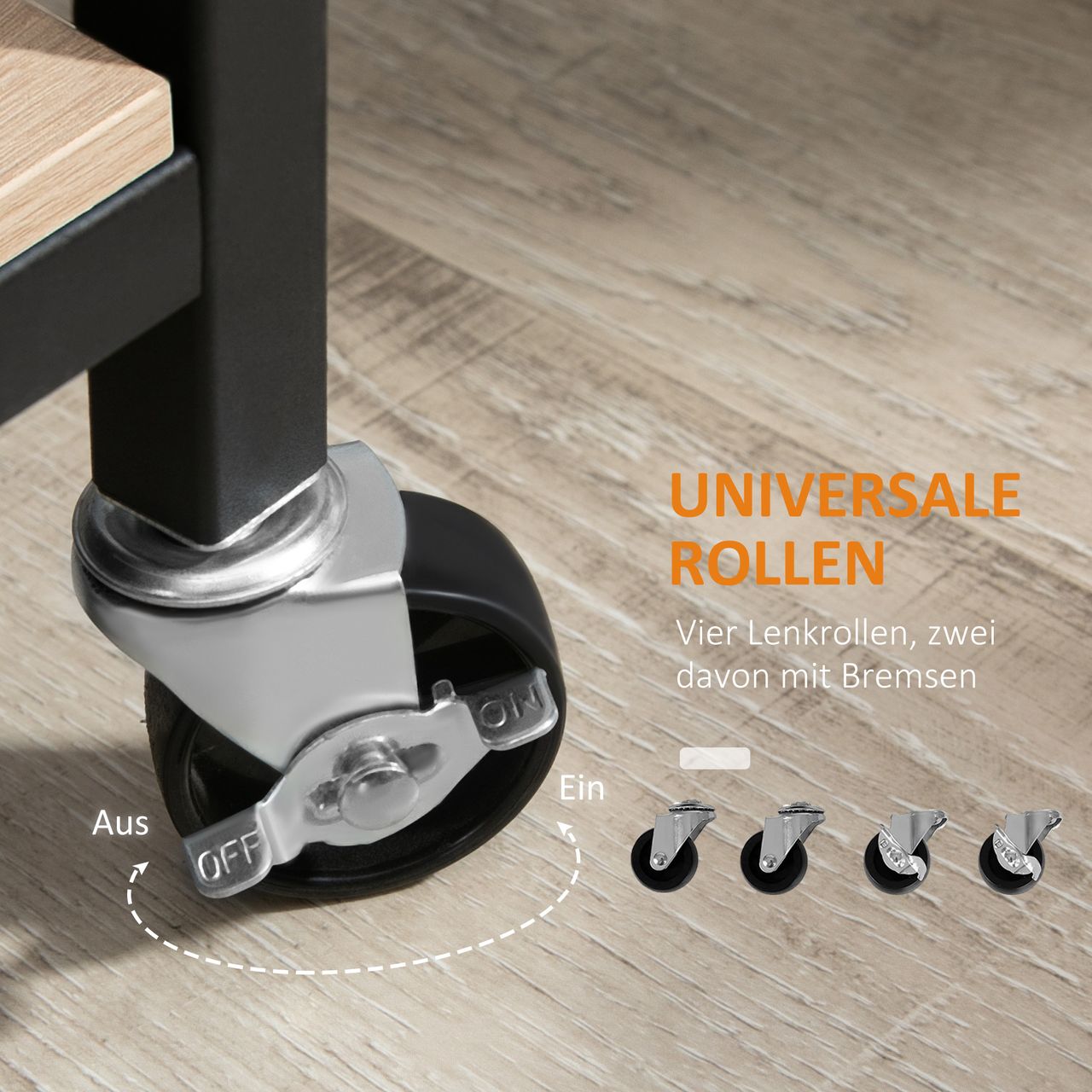 HOMCOM Küchenwagen Servierwagen Aufbewahrungswagen Beistellwagen mit 2 Ebenen und Griff Rollenwagen für Küche Esszimmer Wohnzimmer Belastbarkeit 60 kg Spanplatte 82 x 40 x 75 cm
