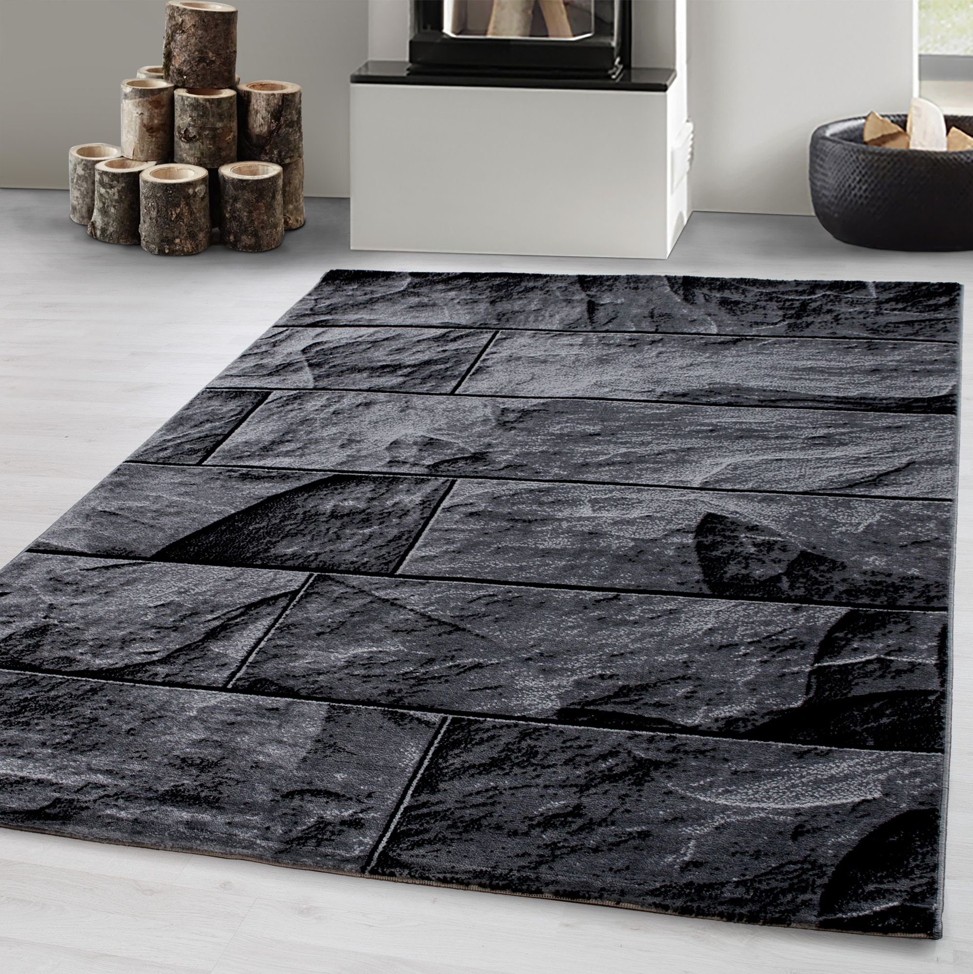 Designteppich Steindesign, Carpetsale24, Läufer, Höhe: 12 mm, Modern Kurzflor Teppich Wohnzimmer Steinmauer Optik versch. größe
