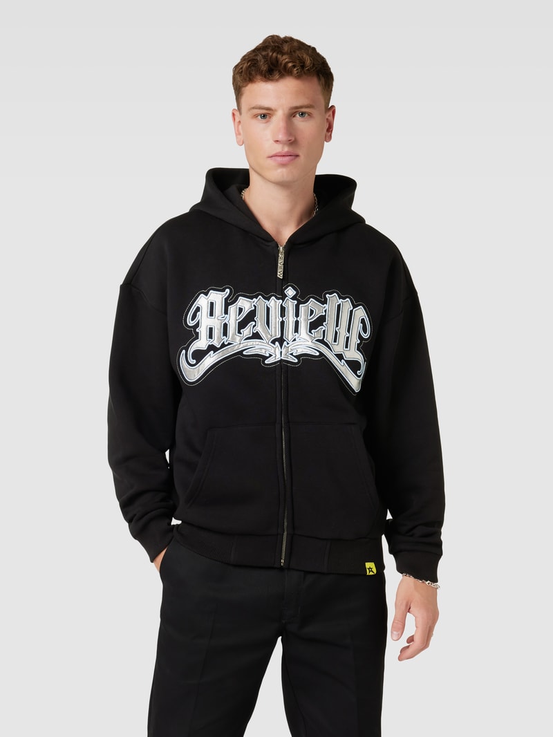 Sweatjacke mit Label-Stitching in schwarz
