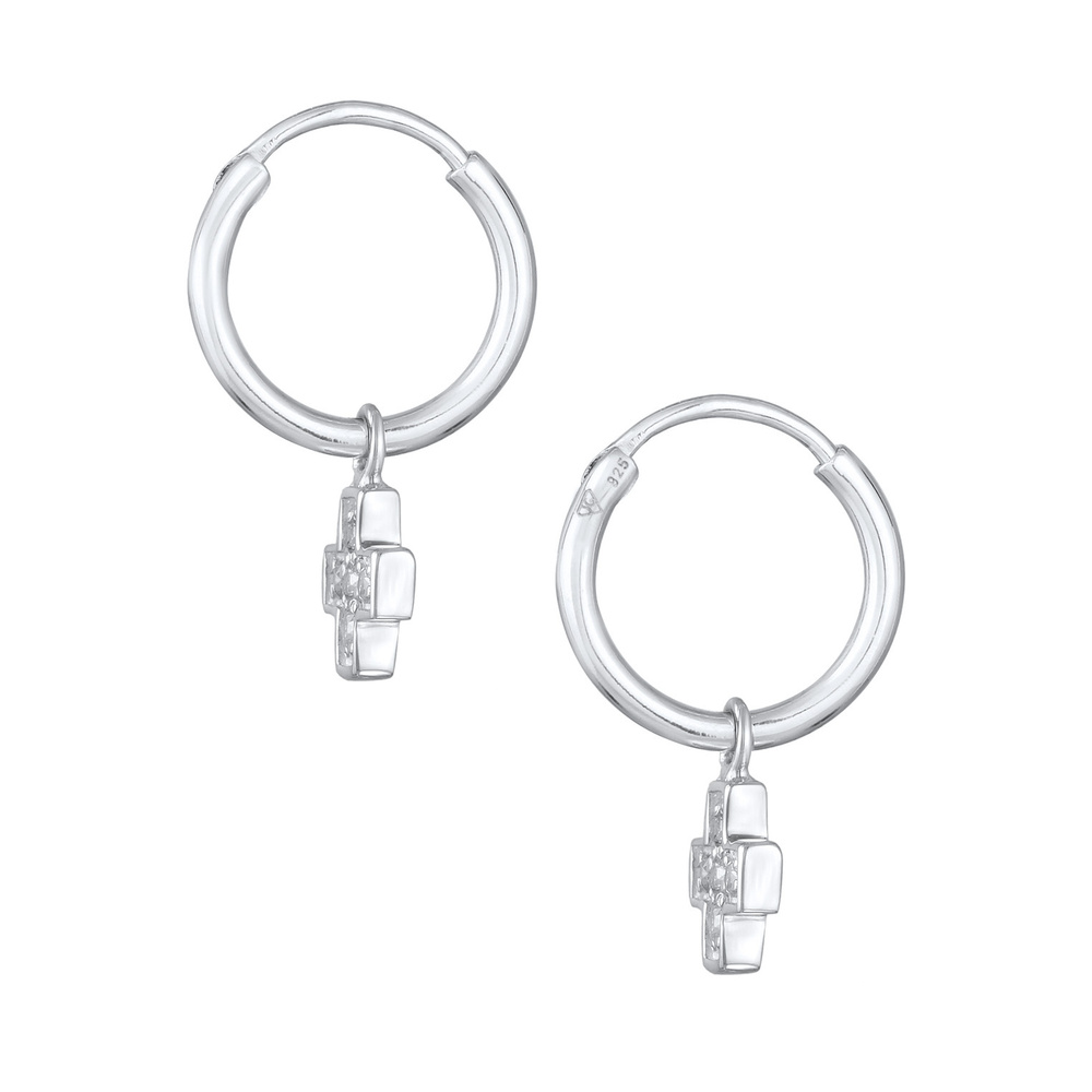 Elli Elli Boucles d'Oreilles Femmes créoles pendentif croix avec zircon en argent ster Boucles d'oreilles