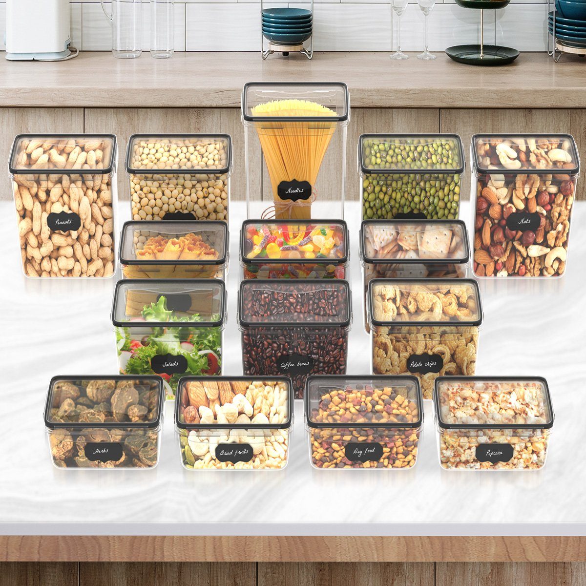 MULISOFT Vorratsdose 16er Set Vorratsdosen, Vorratsgläser, Aufbewahrungsbox Küche Organizer, Polyprophylen (PP), (22-tlg), Spülmaschinenfest, mikrowellengeeignet, 0,8 / 1,4 / 2,0 / 2,8 L