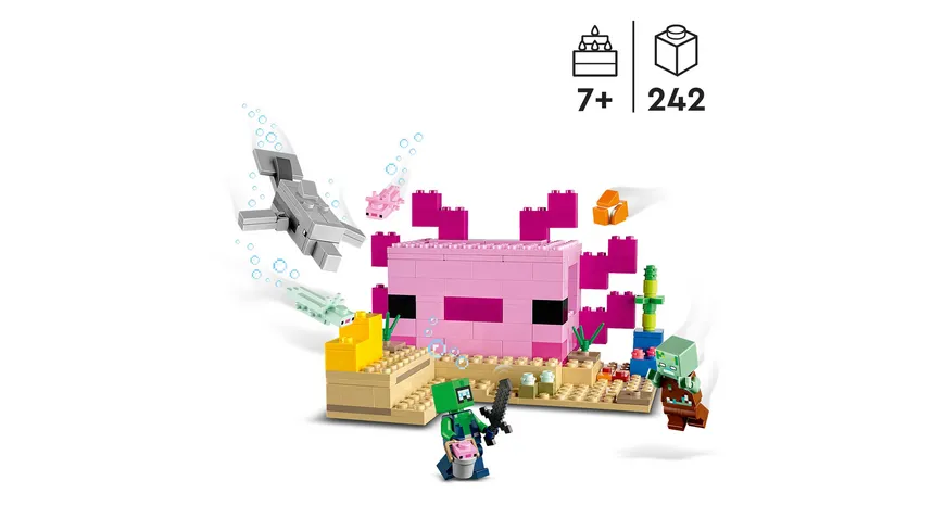 LEGO Minecraft 21247 Das Axolotl-Haus, Set mit baubarem Haus und Figuren